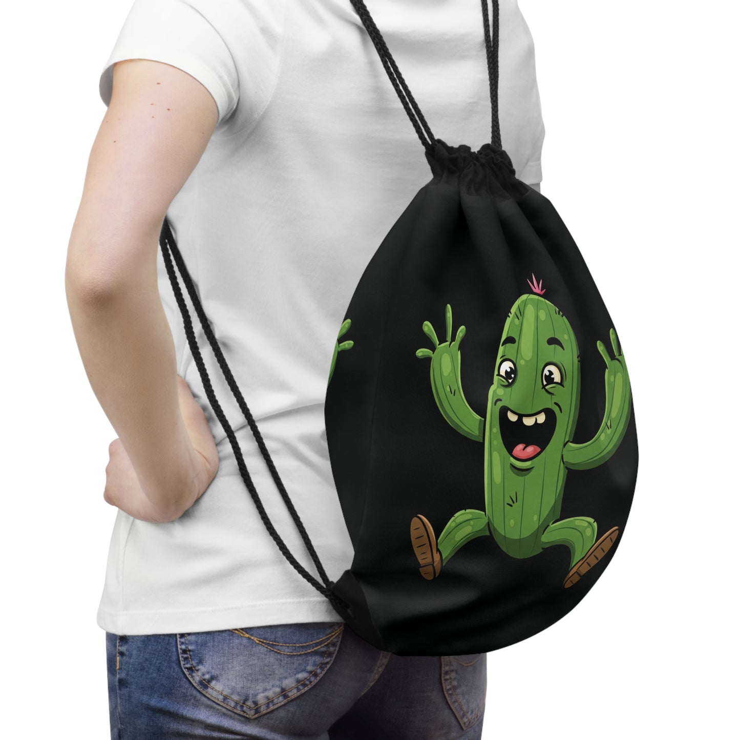 Happy Jumping Cactus" Drawstring Bag - Fun & Durable for Everyday Adventures