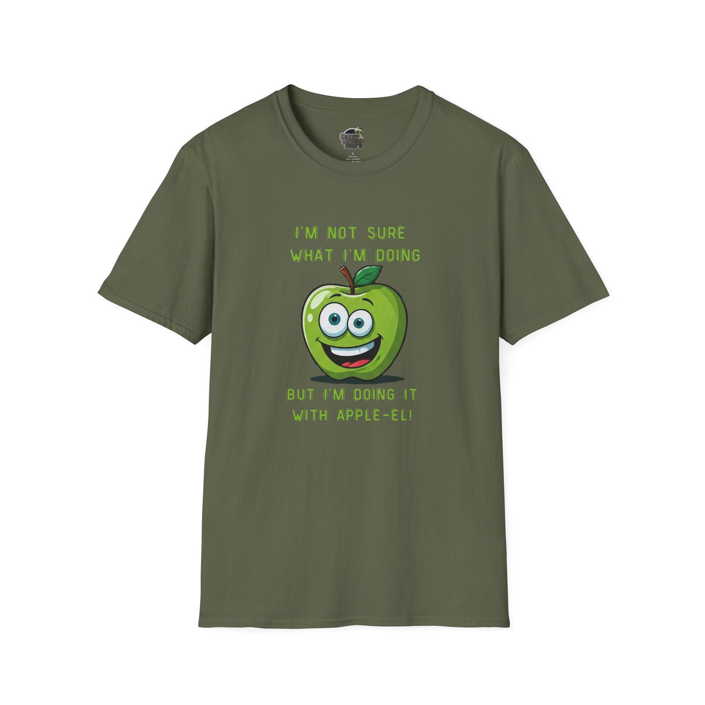 Apple-El t-shirt: Funny Smiling Apple Positive Tee Military Green