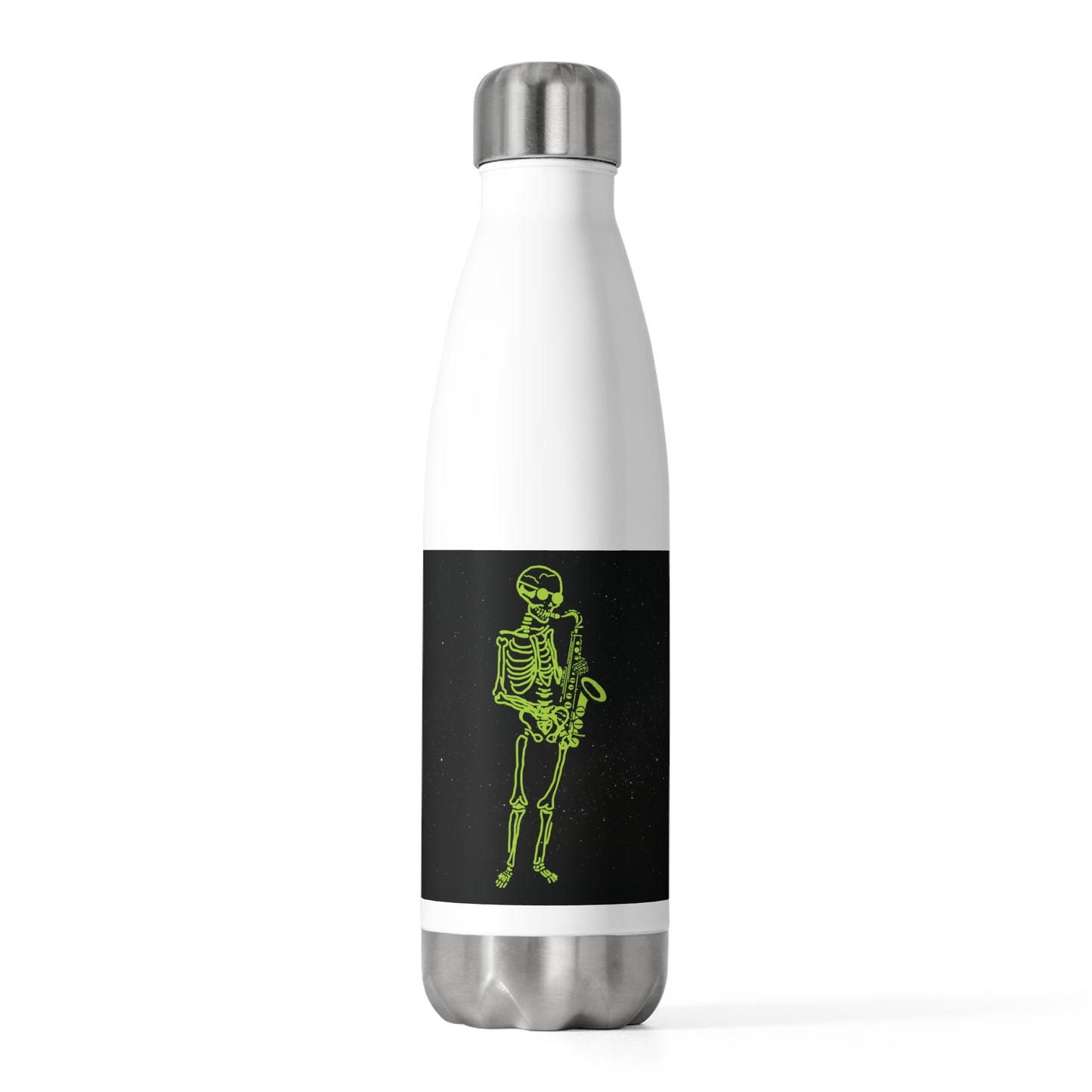 Neon Sax Skeleton Water Bottle | Fluo Metal Jazz Gear