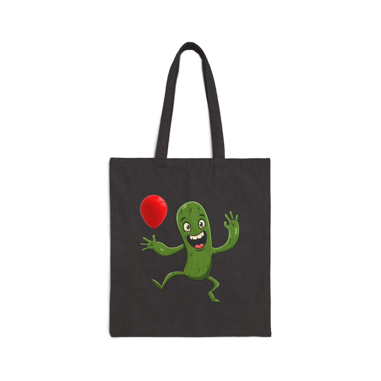 Smiling Cactus with Balloon Tote Bag - Eco-Friendly & Versatile Fun! Black 15" x 16"