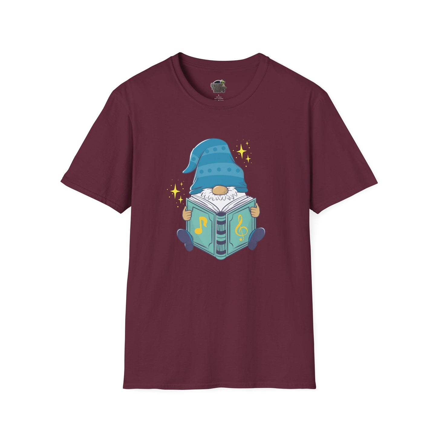 Mystical Book-Reading Gnome Unisex T-Shirt: Stories & Sparkle Maroon
