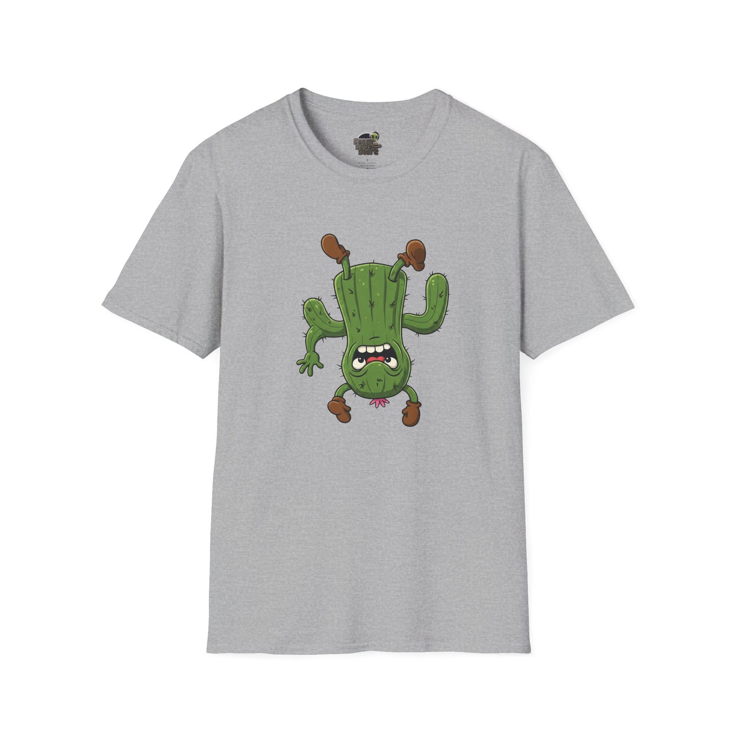 Shocked Cactus T-Shirt: Funky Upside-Down Cactus Tee | Organic Cotton Unisex Graphic Shirt Sport Grey