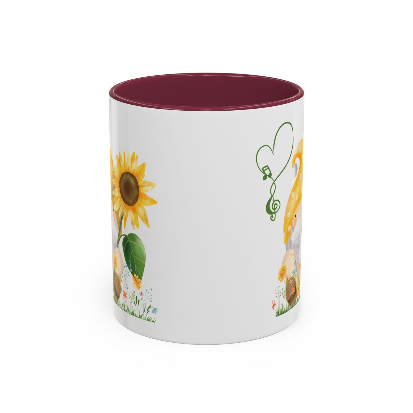 Mystical Gnome & Sunny Sunflower Mug - Your Garden's Secret Charm | Ceramic Coffee & Tea Cup (11oz/15oz) 11oz Maroon