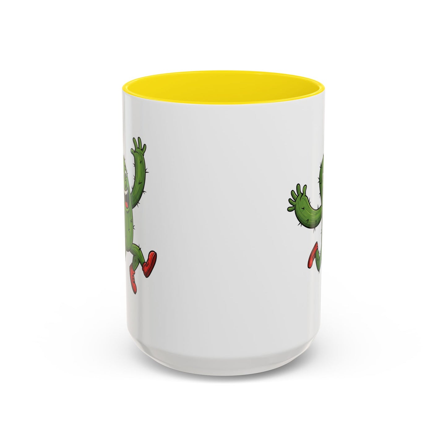 Cactus Mania Running Cactus Mug - Fun & Eco-Friendly Ceramic Coffee Cup 15oz Yellow
