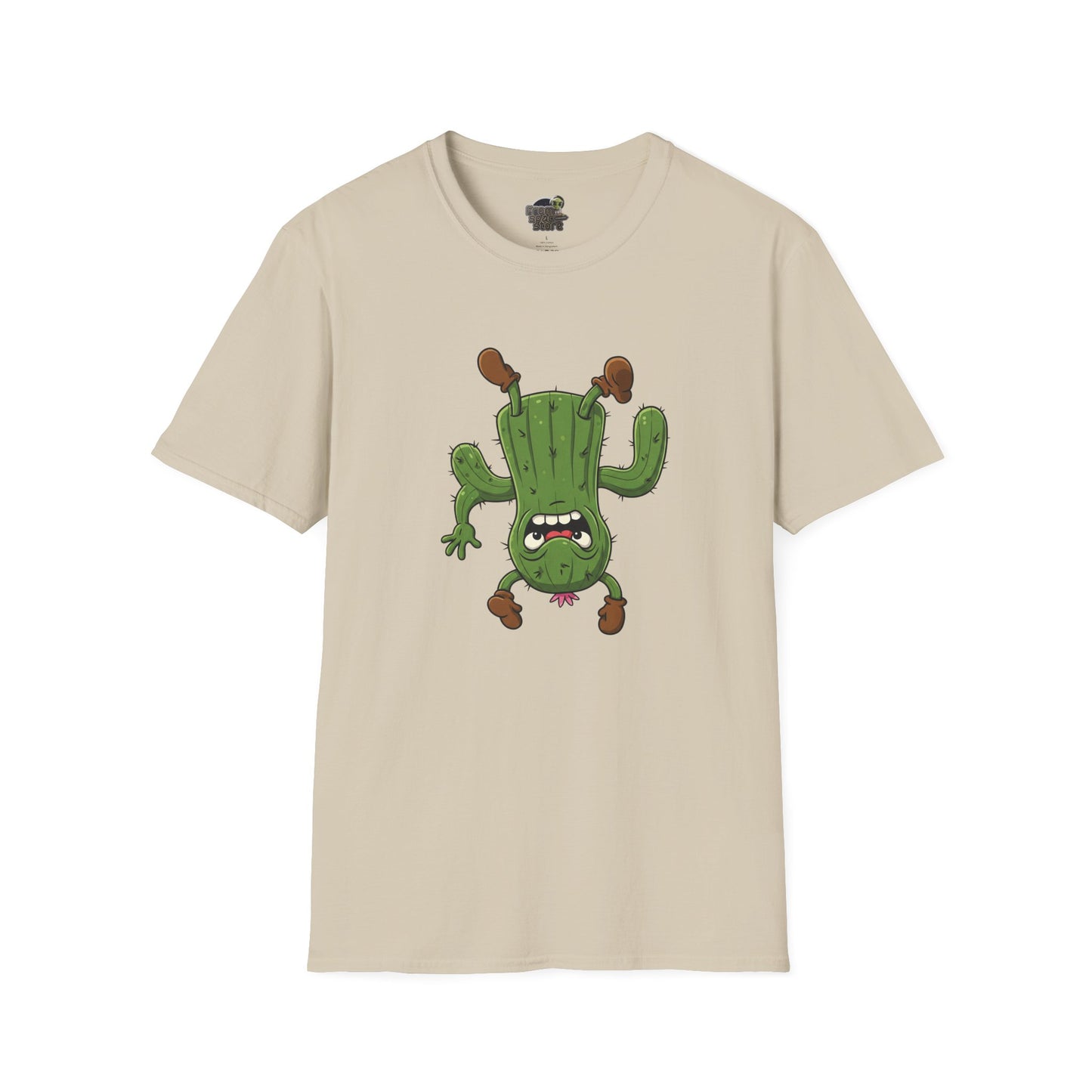 Shocked Cactus T-Shirt: Funky Upside-Down Cactus Tee | Organic Cotton Unisex Graphic Shirt Sand