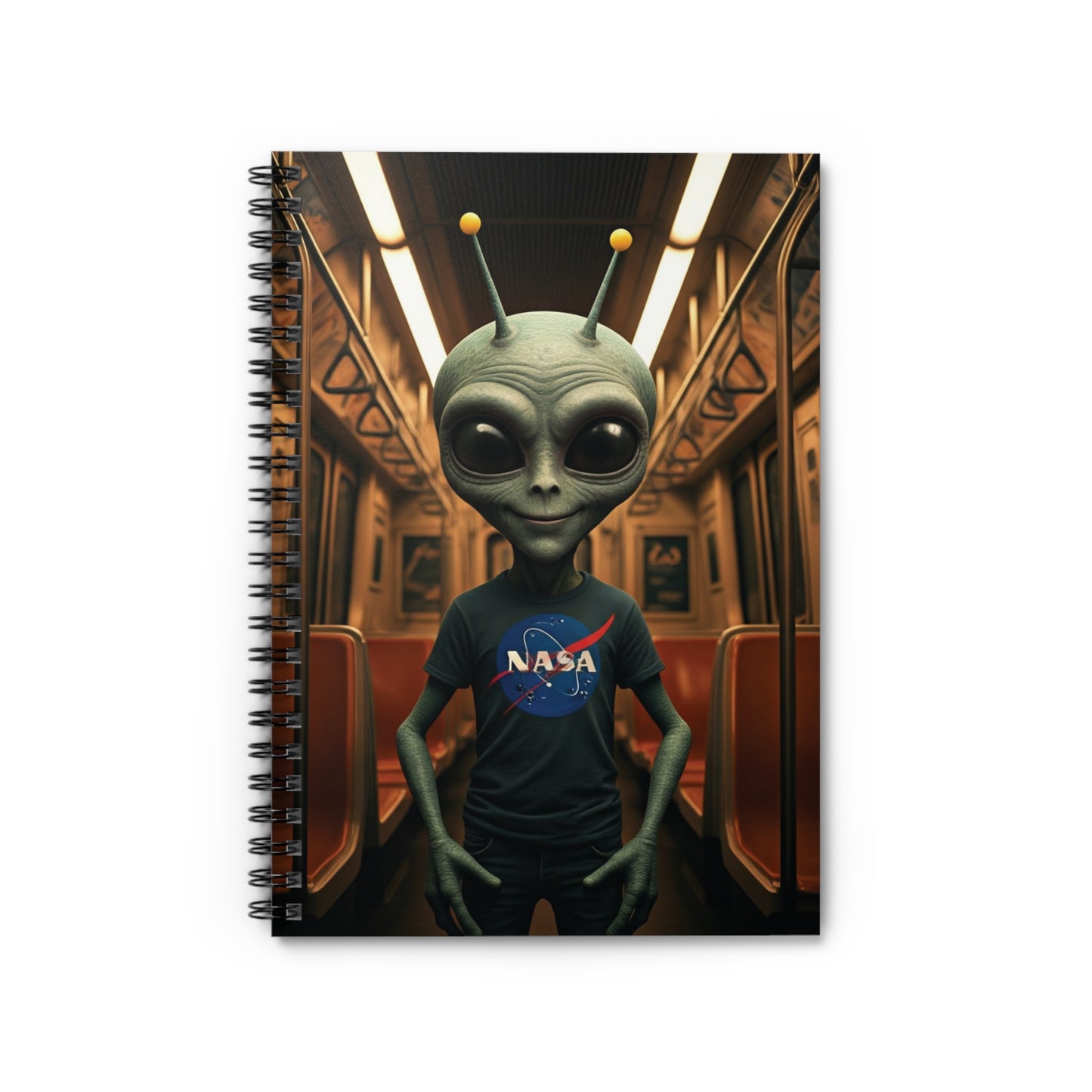 Alien in Subway Spiral Notebook - Your Mysterious Travel Companion for Your Thoughts