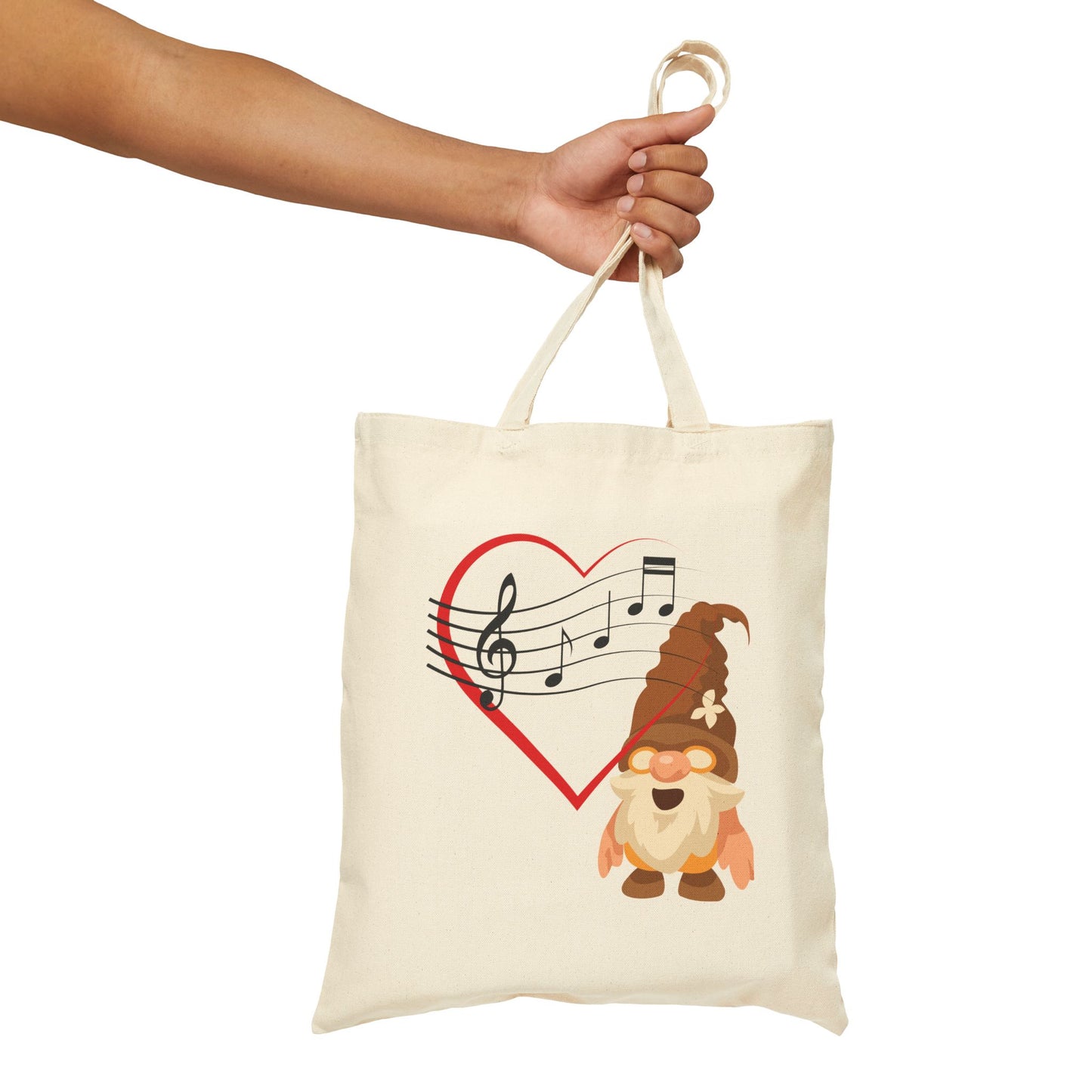 Harmonious Heart Gnome Music Tote Bag: Carry Your Love for Melodies (Natural & Black Canvas)