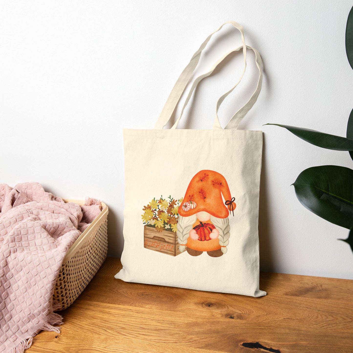 Enchanting Autumn Gnome Tote Bag: Carry Your Fall Magic & Melodies (Natural & Black Canvas)