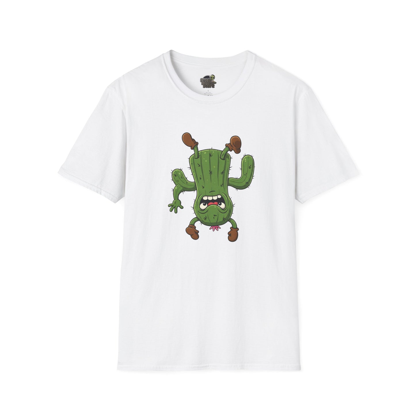 Shocked Cactus T-Shirt: Funky Upside-Down Cactus Tee | Organic Cotton Unisex Graphic Shirt S White