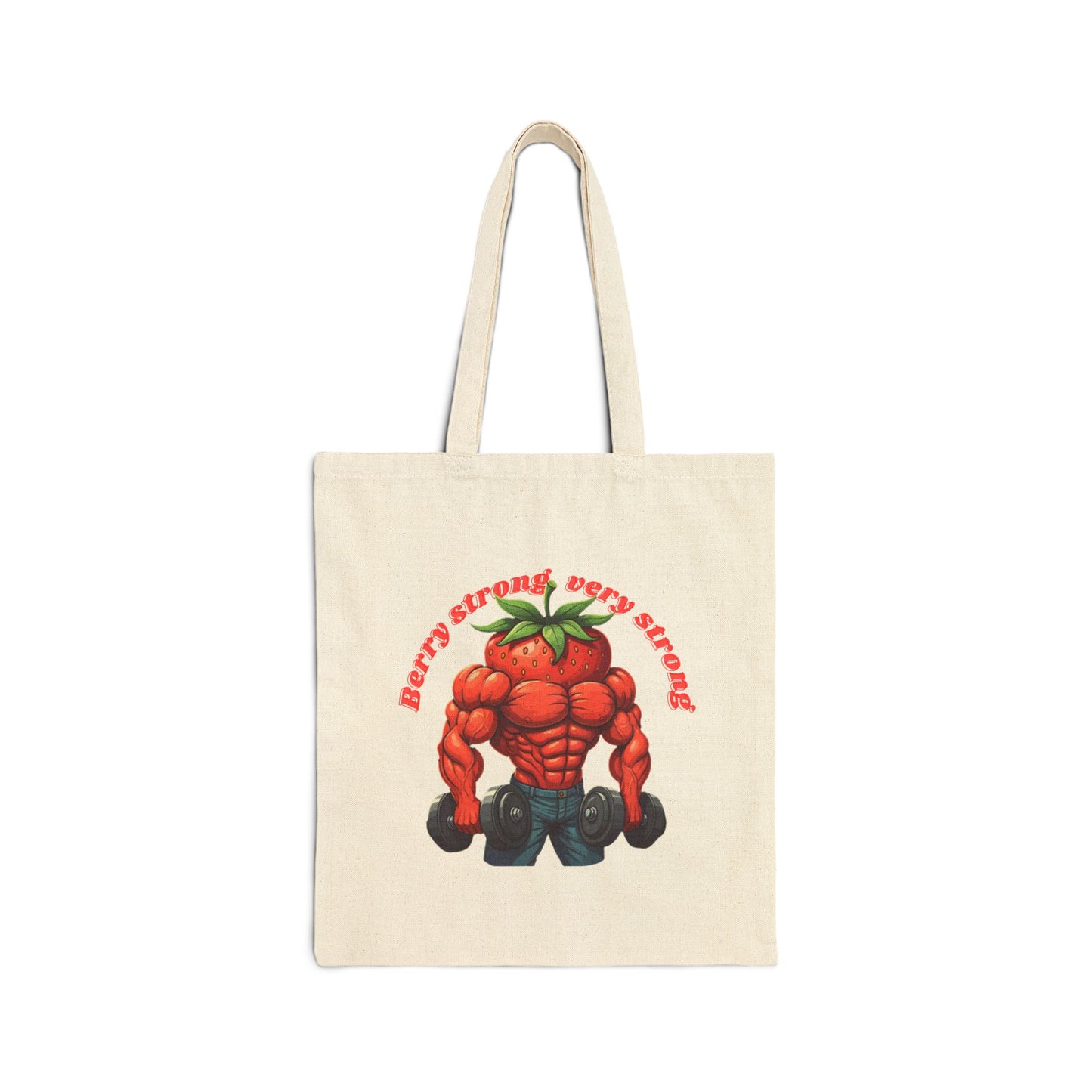 Berry Strong Tote Bag: Funny Strawberry Gym & Shopping Bag Natural 15" x 16"