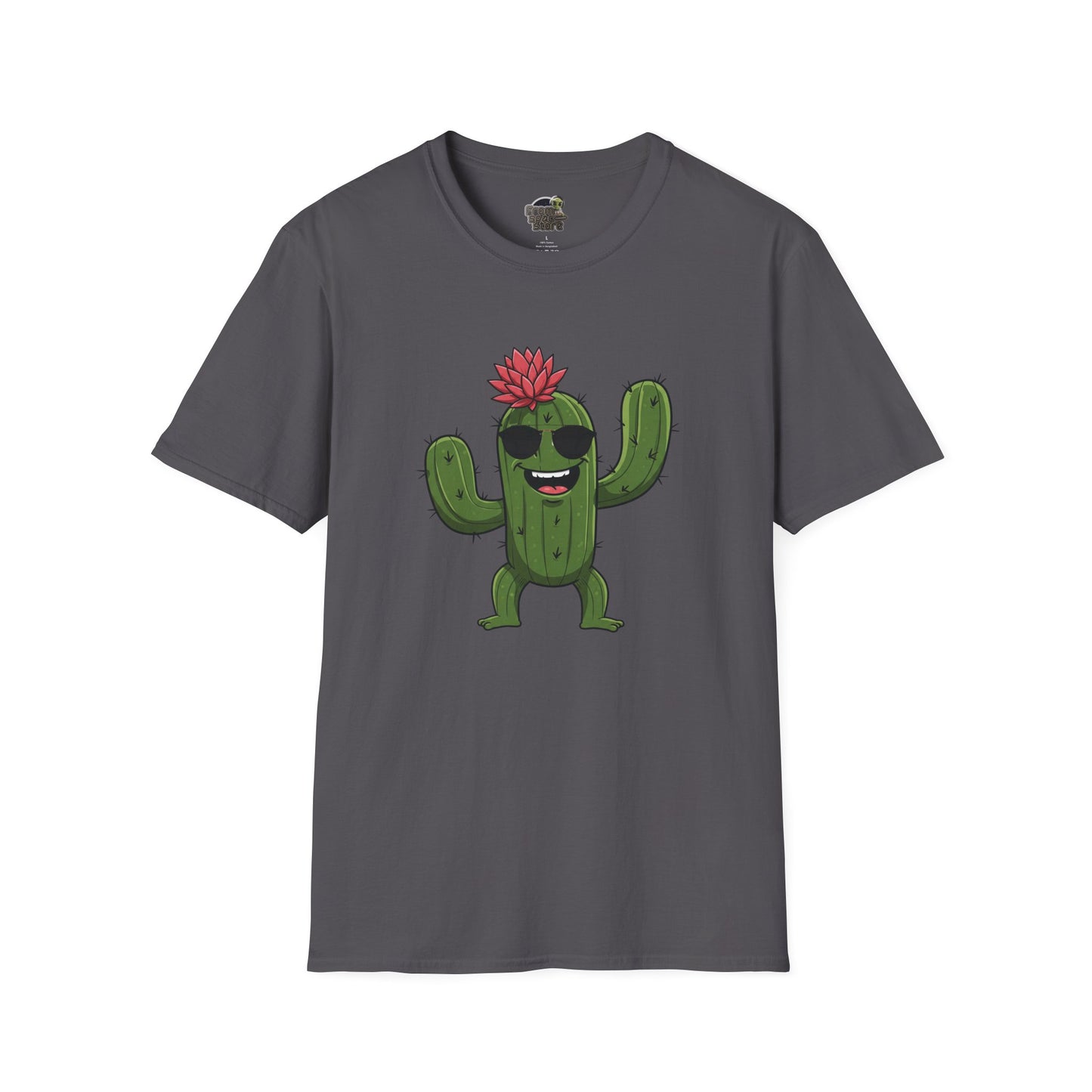 Cactus Mania T-Shirt: Fun Cactus with Sunglasses | Organic Cotton Tee for Nature Lovers Charcoal