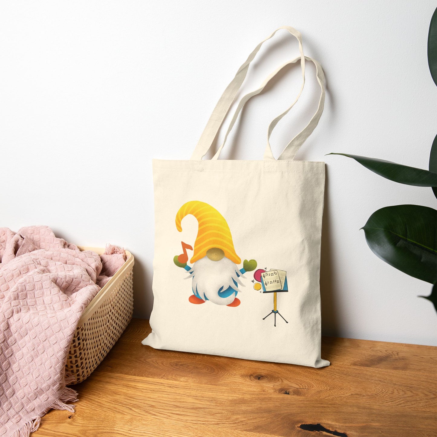 Melodious Gnome Music Stand Tote Bag: Carry Your Harmony & Whimsy (Natural & Black Canvas)