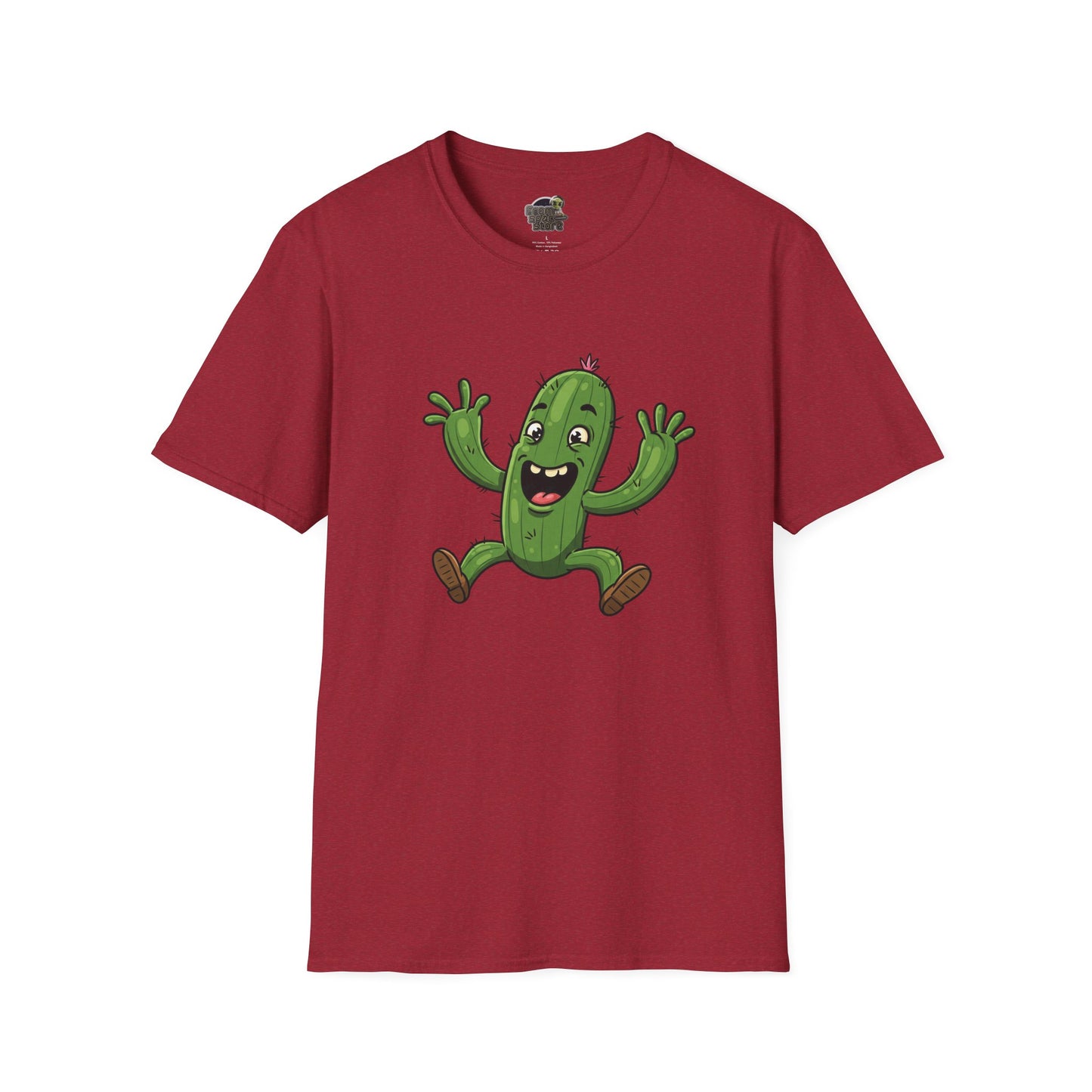 Happy Jumping Cactus T-Shirt: Dynamic & Joyful Organic Cotton Tee | Cactus Mania Antique Cherry Red