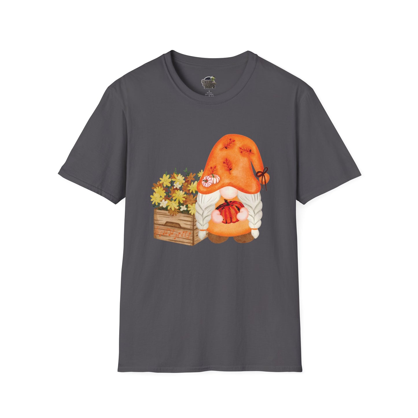 Flower Pot Gnome Unisex T-Shirt: Autumnal Charm & Secret Melodies Charcoal