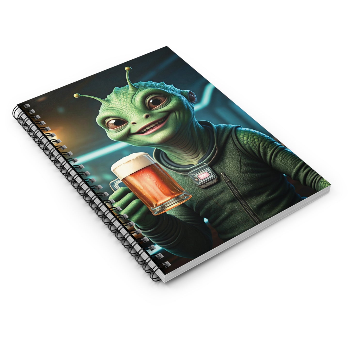 Alien Woman with Beer Spiral Notebook - A Cosmic Journal for Your Best Ideas