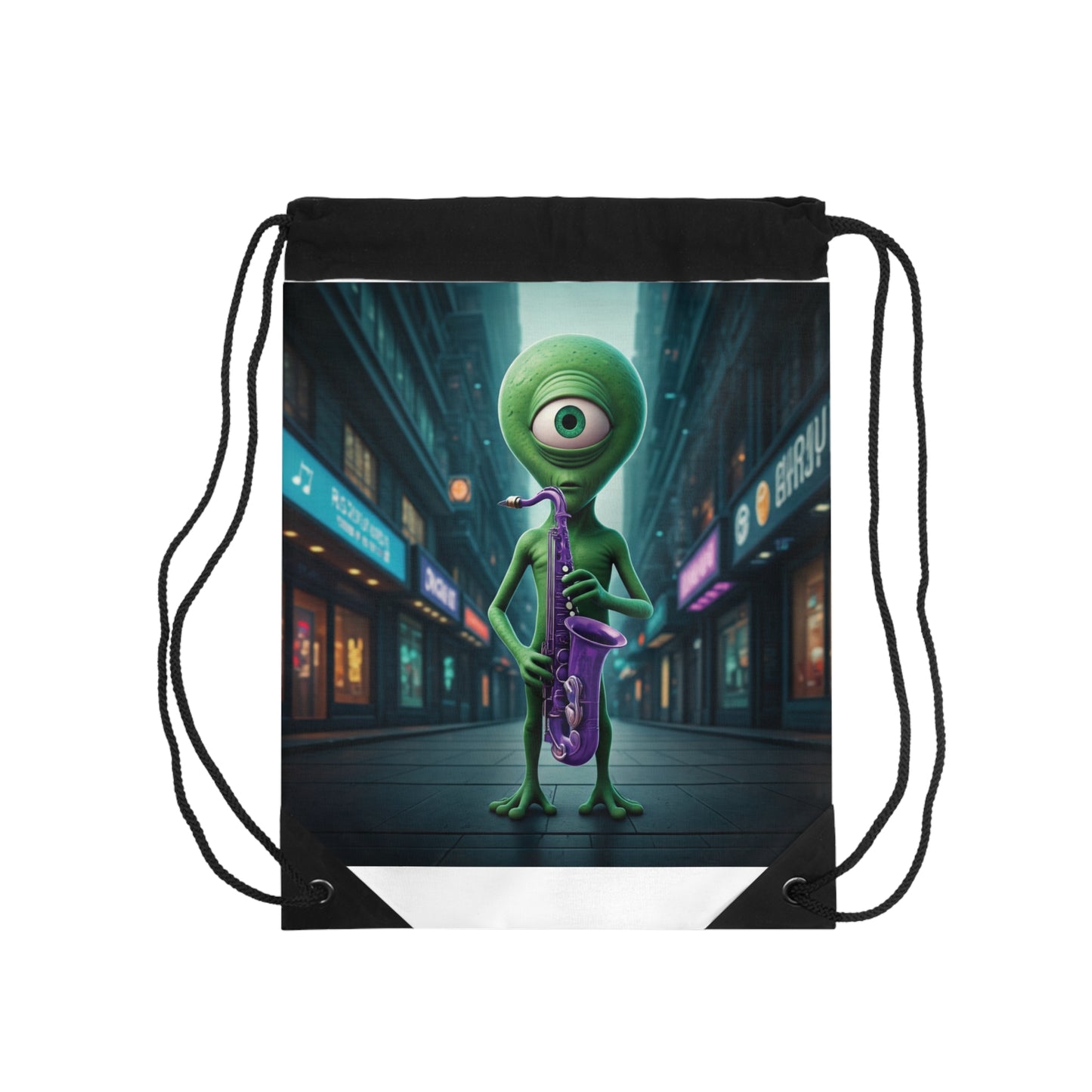 Alien Vibes Drawstring Bag: Fun Saxophone Alien Backpack - Perfect Gift for Music & Sci-Fi Fans!
