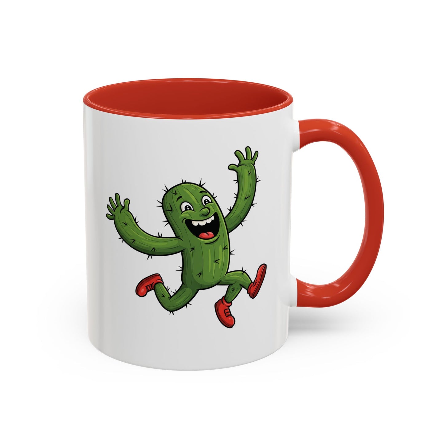Cactus Mania Running Cactus Mug - Fun & Eco-Friendly Ceramic Coffee Cup 11oz Red