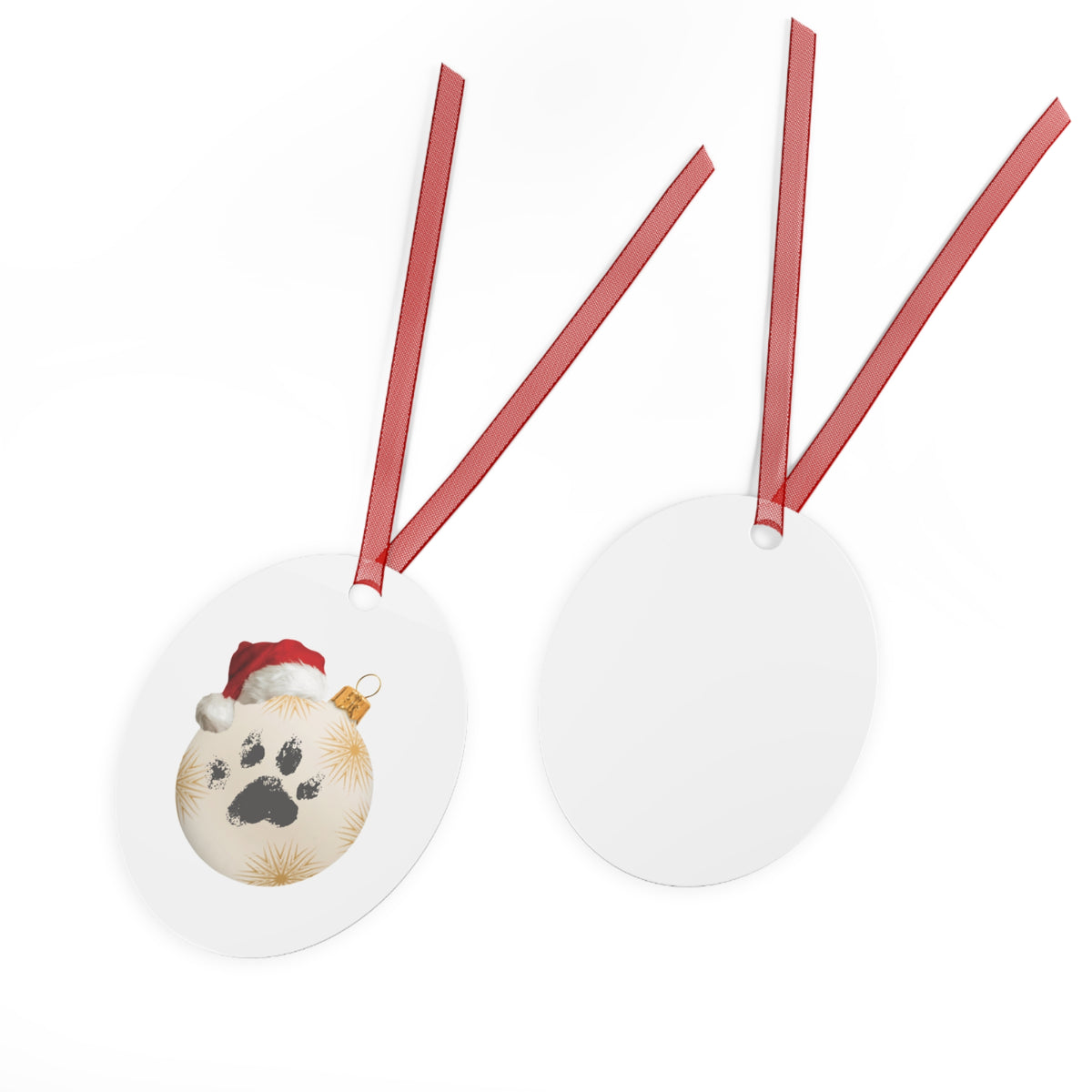 Santa Paws Paw Print Metal Christmas Ornament - Pet Lover Holiday Gift