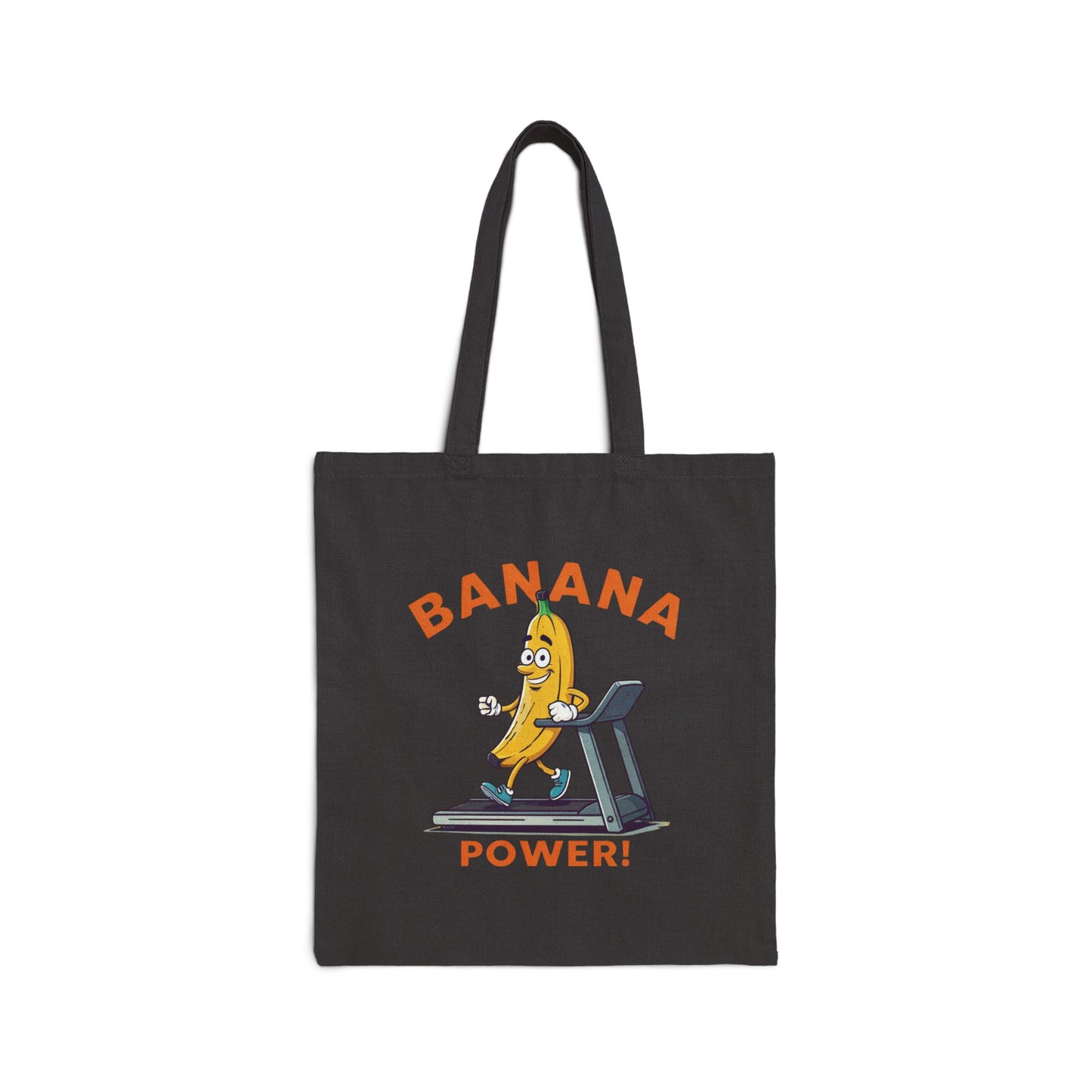 Banana Power Tote Bag: Funny Running Fruit Canvas Bag Black 15" x 16"