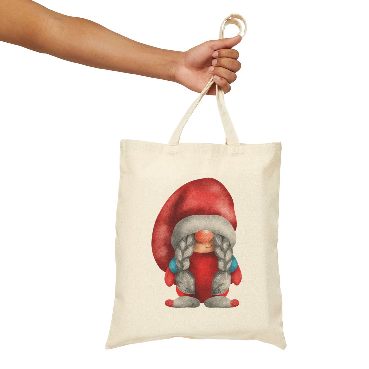Whimsical Red Braided Gnome Tote Bag: Carry Your Melodies & Magic (Natural & Black Canvas)