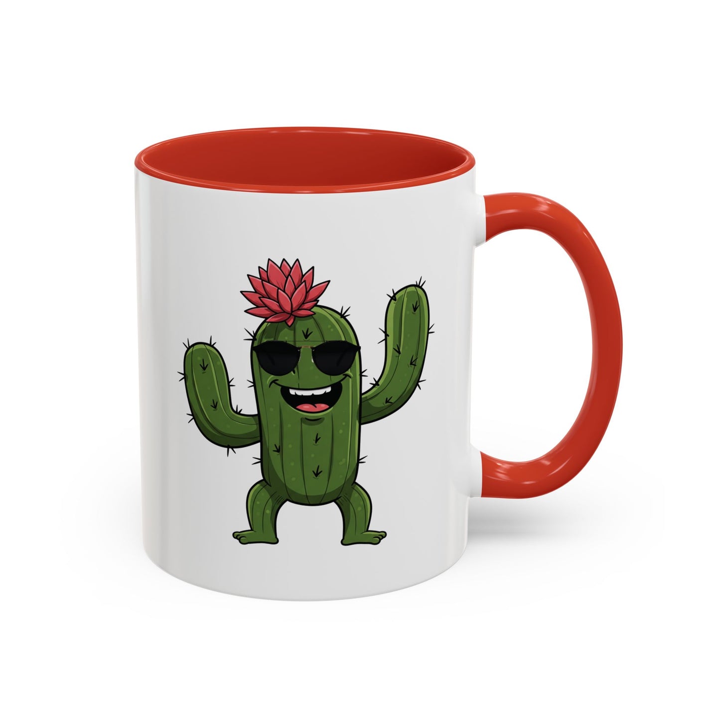 Cactus Mania Funny Cactus Mug with Sunglasses - Happy Ceramic Coffee Cup 11oz Red