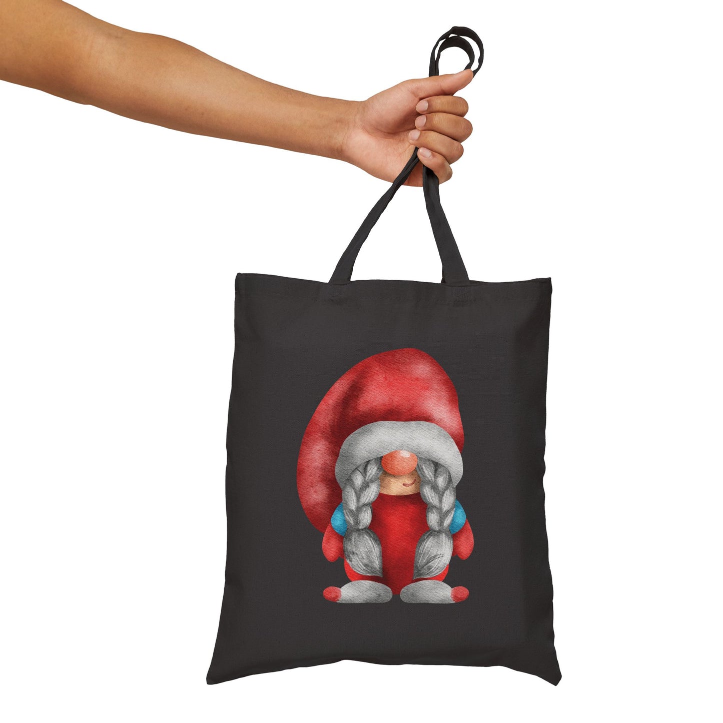 Whimsical Red Braided Gnome Tote Bag: Carry Your Melodies & Magic (Natural & Black Canvas)