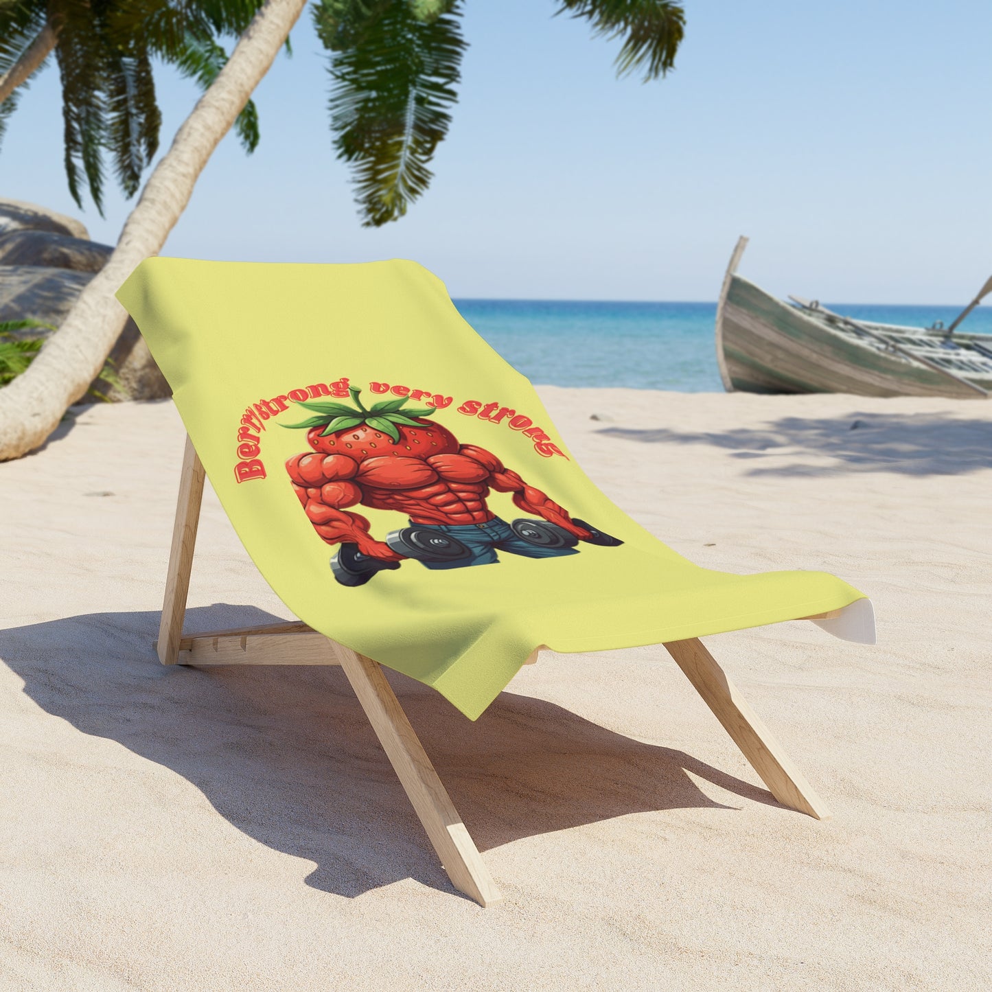 Berry Strong" Strawberry Beach Towel: Fun, Soft & Unique for Beach, Pool & Gym!