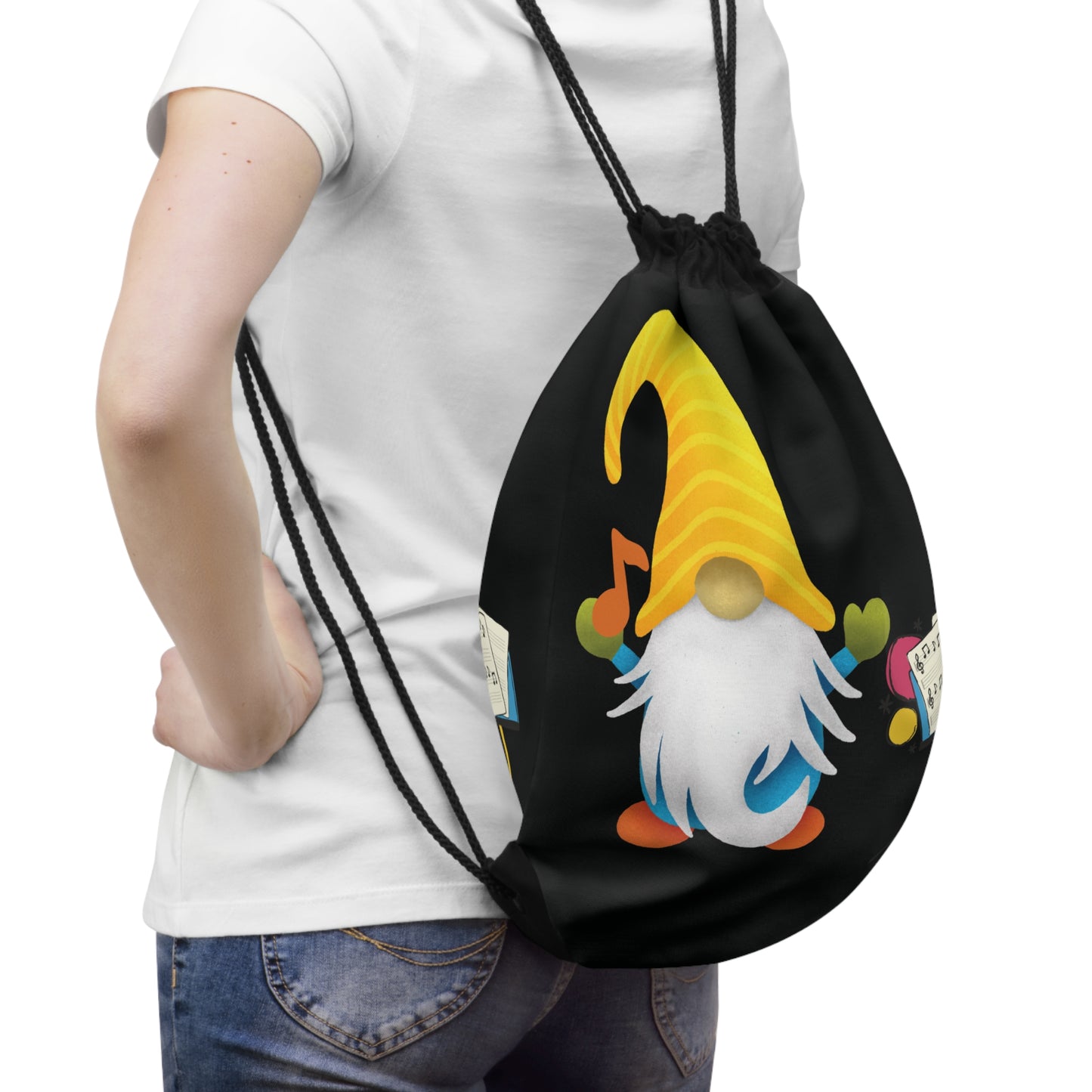 Melodious Music Gnome Drawstring Bag: Playful Design for Musicians & Music Lovers