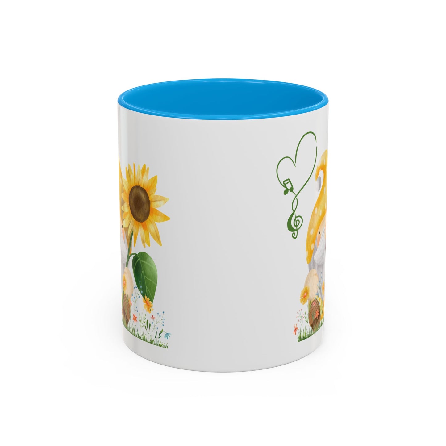 Mystical Gnome & Sunny Sunflower Mug - Your Garden's Secret Charm | Ceramic Coffee & Tea Cup (11oz/15oz) 11oz Light Blue