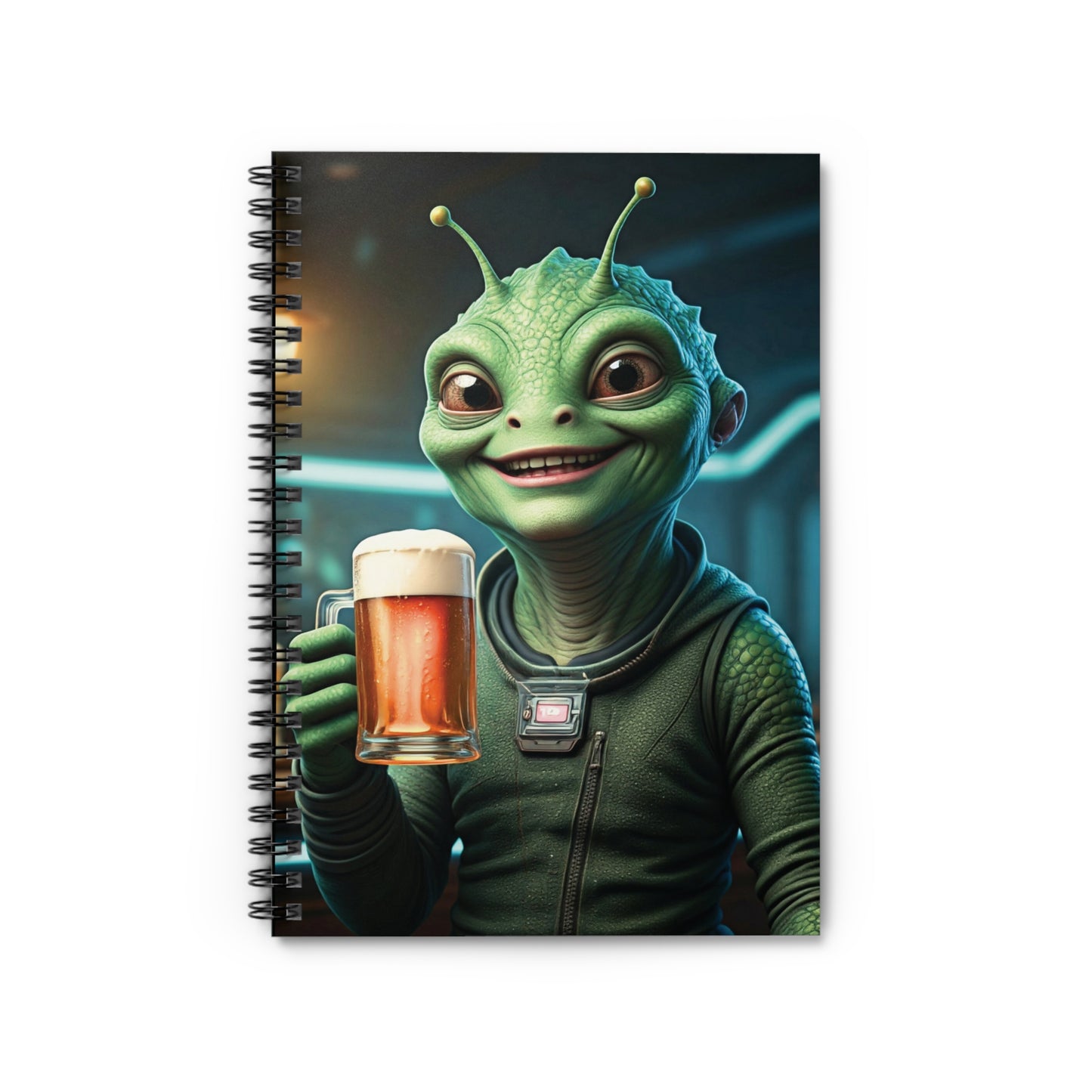 Alien Woman with Beer Spiral Notebook - A Cosmic Journal for Your Best Ideas