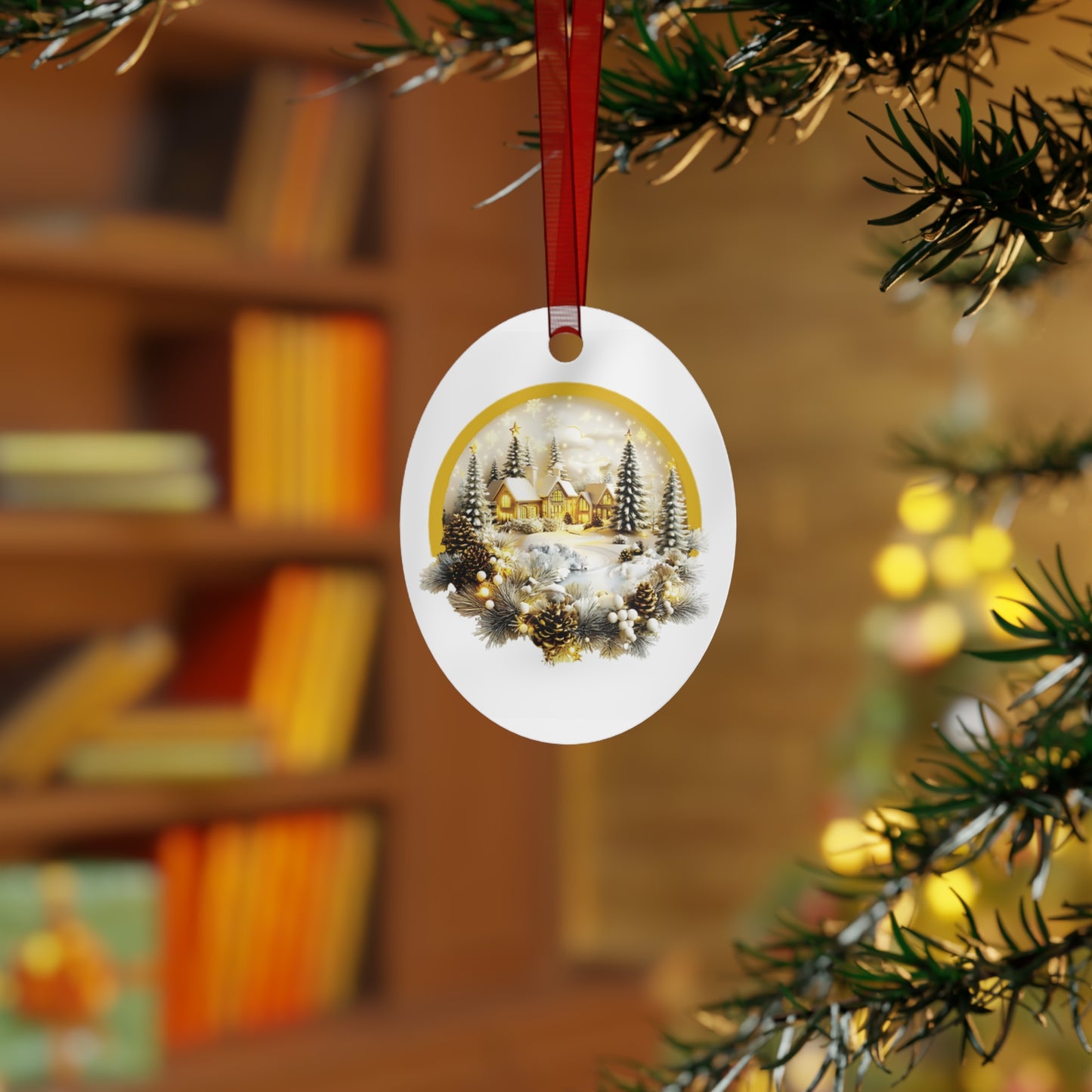 Cozy Winter Village Christmas Ornament – Double-Sided Metal Heirloom