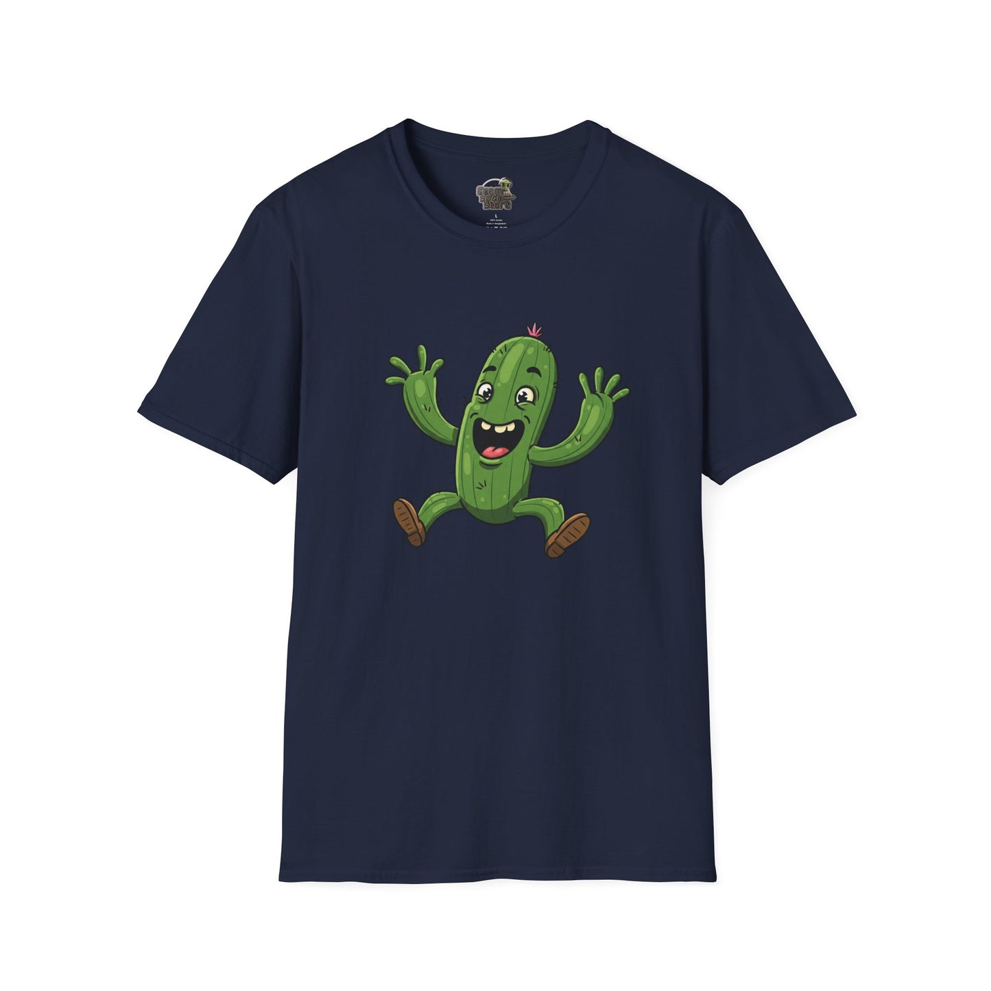 Happy Jumping Cactus T-Shirt: Dynamic & Joyful Organic Cotton Tee | Cactus Mania Navy