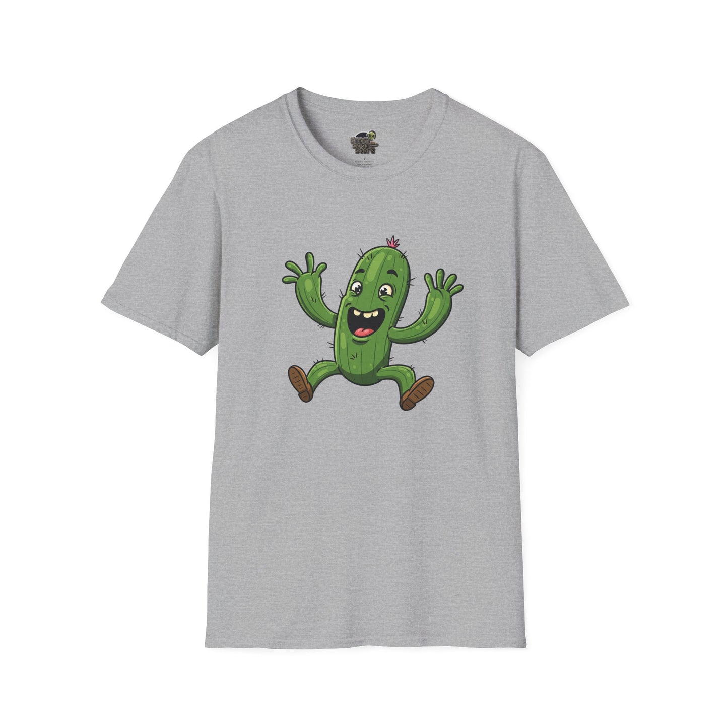 Happy Jumping Cactus T-Shirt: Dynamic & Joyful Organic Cotton Tee | Cactus Mania Sport Grey