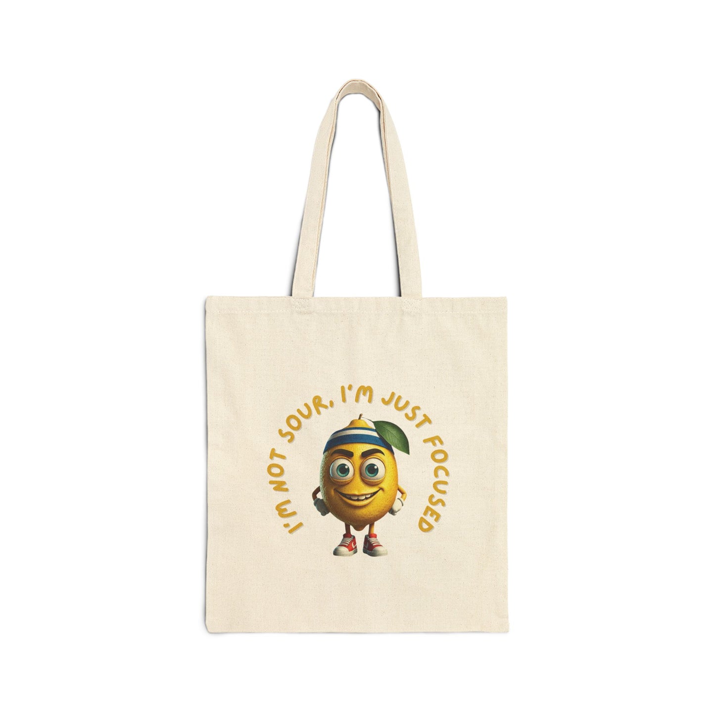 Focused Lemon Tote Bag: Funny Running Fruit Gym & Shopping Bag Natural 15" x 16"