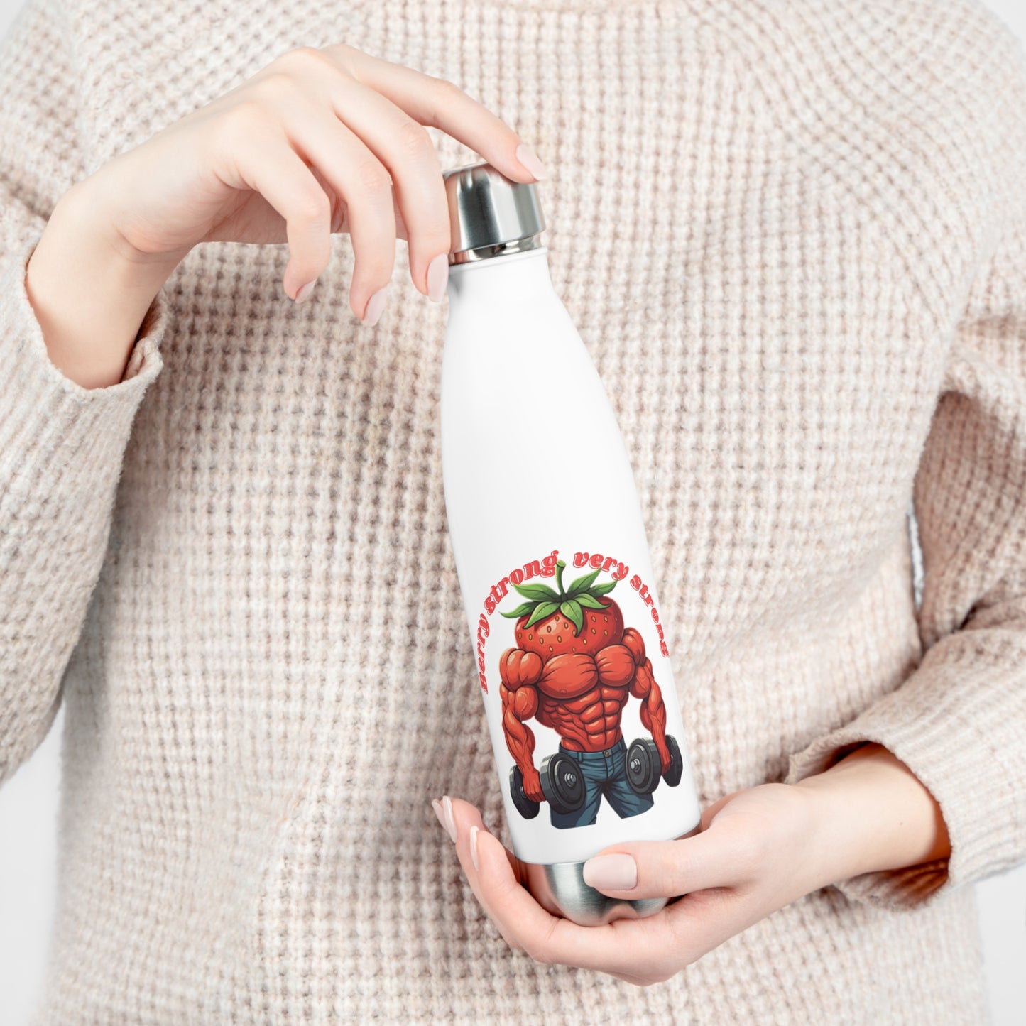 Berry Strong Insulated Stainless Steel Bottle - Funny Strawberry Gym Water Bottle
