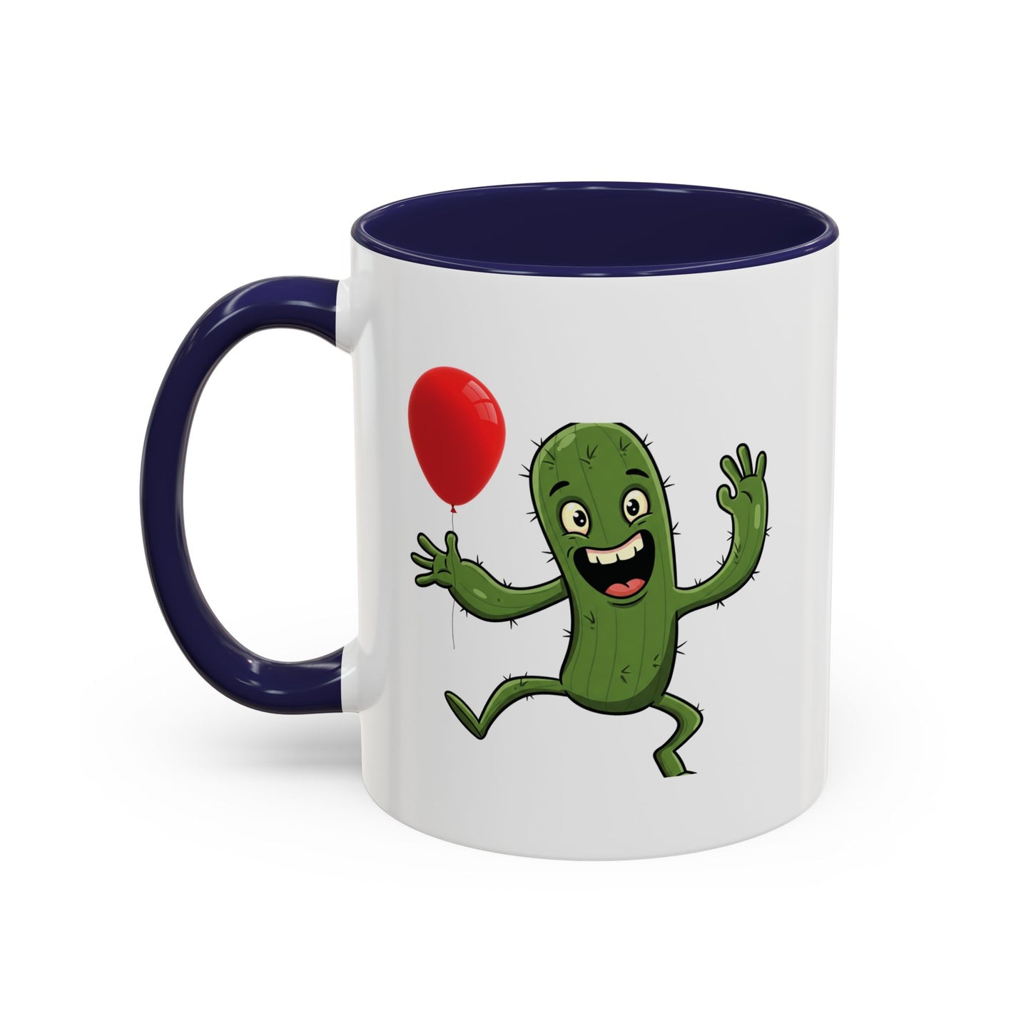 Cactus Mania Happy Cactus with Balloon Mug - Fun Ceramic Coffee Cup for All 11oz Navy