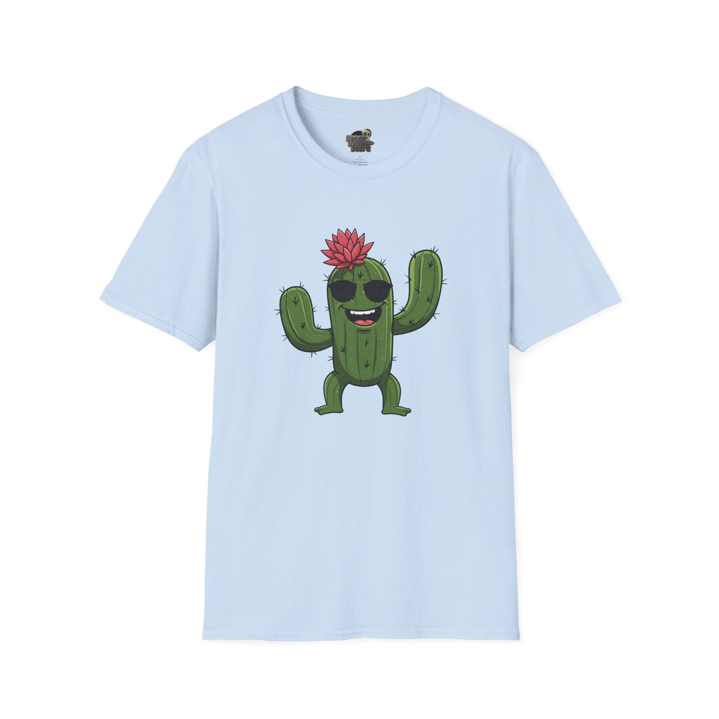 Cactus Mania T-Shirt: Fun Cactus with Sunglasses | Organic Cotton Tee for Nature Lovers Light Blue