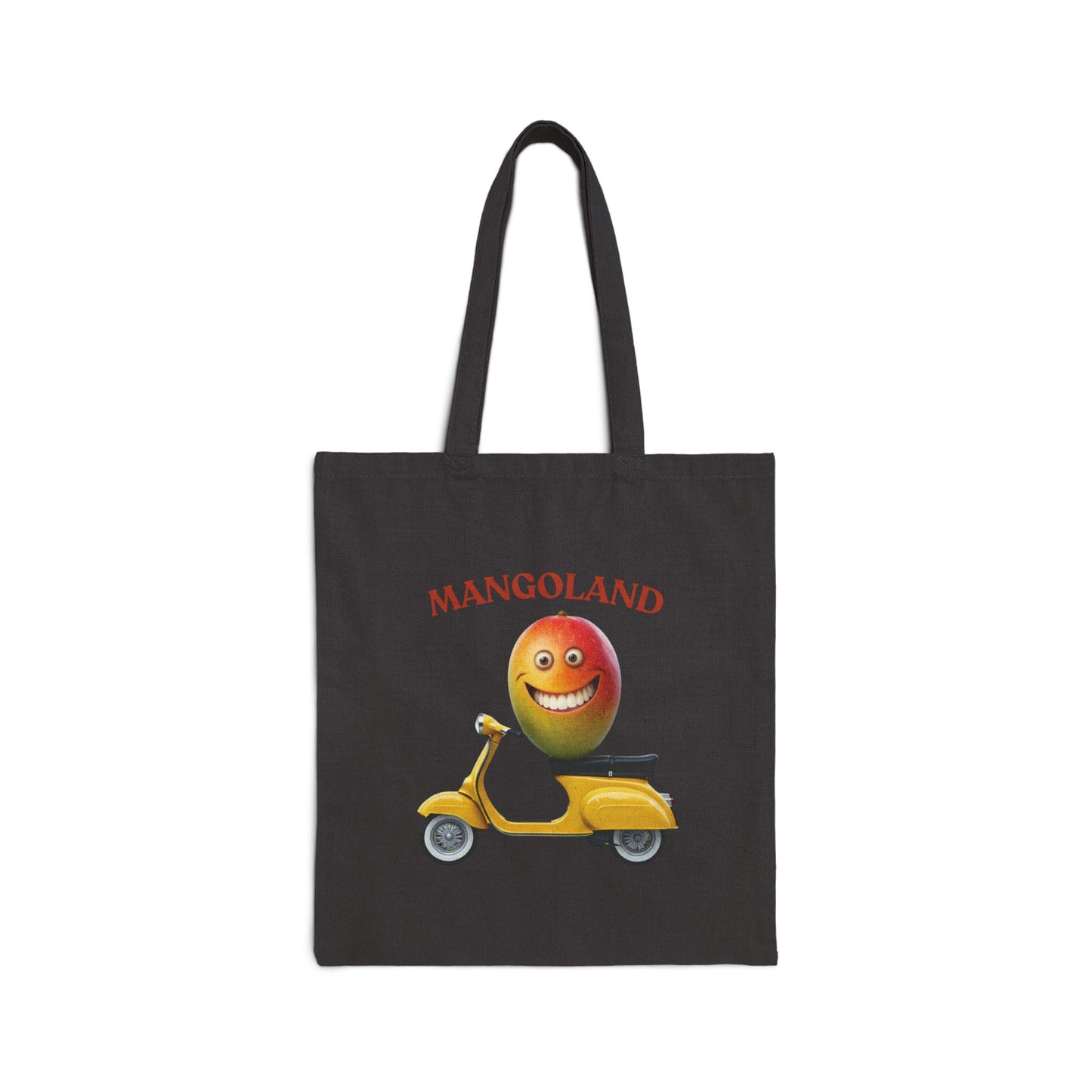 Mangoland Tote Bag: Funny Mango on Scooter Canvas Bag Black 15" x 16"