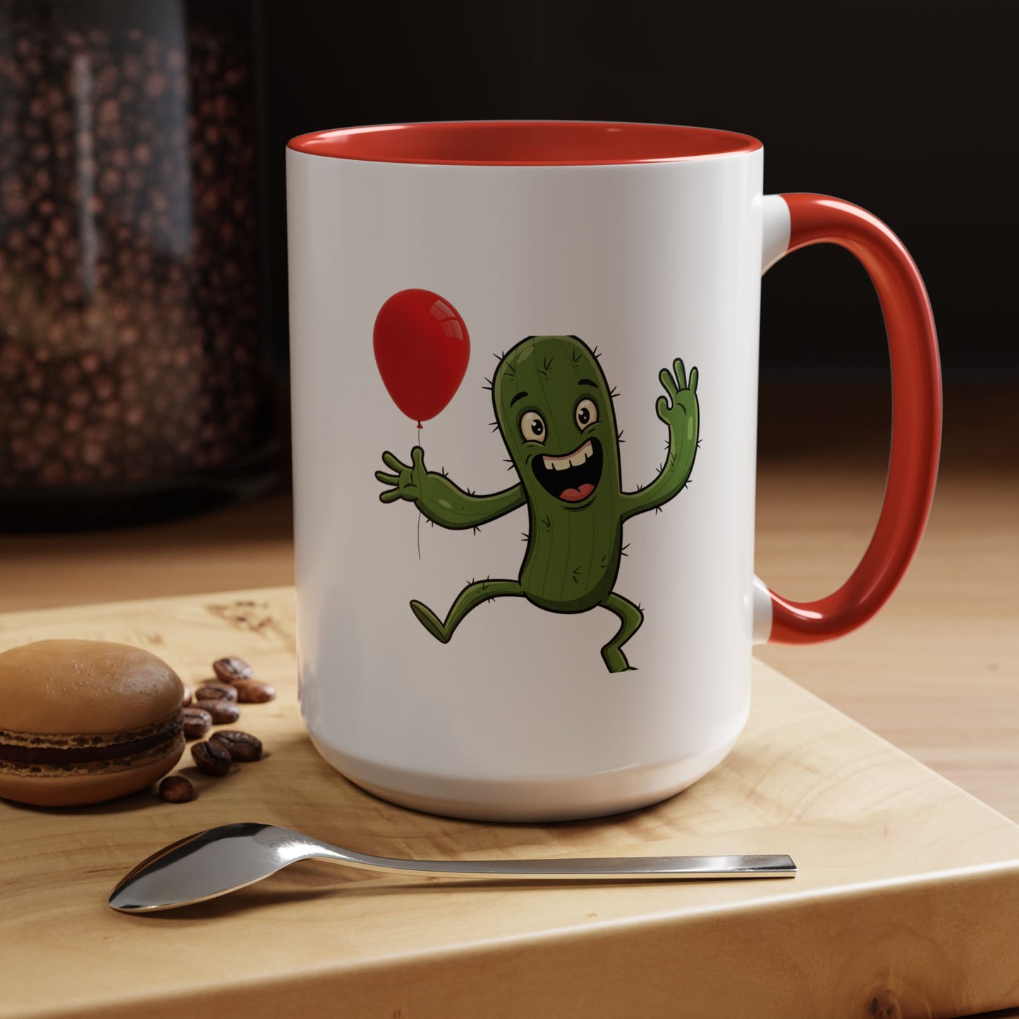 Cactus Mania Happy Cactus with Balloon Mug - Fun Ceramic Coffee Cup for All 15oz Red