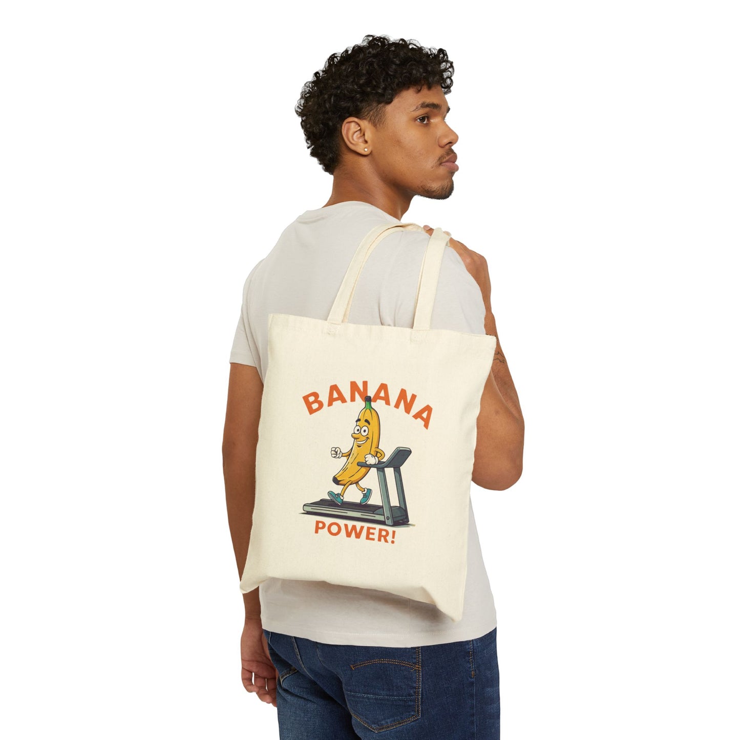 Banana Power Tote Bag: Funny Running Fruit Canvas Bag