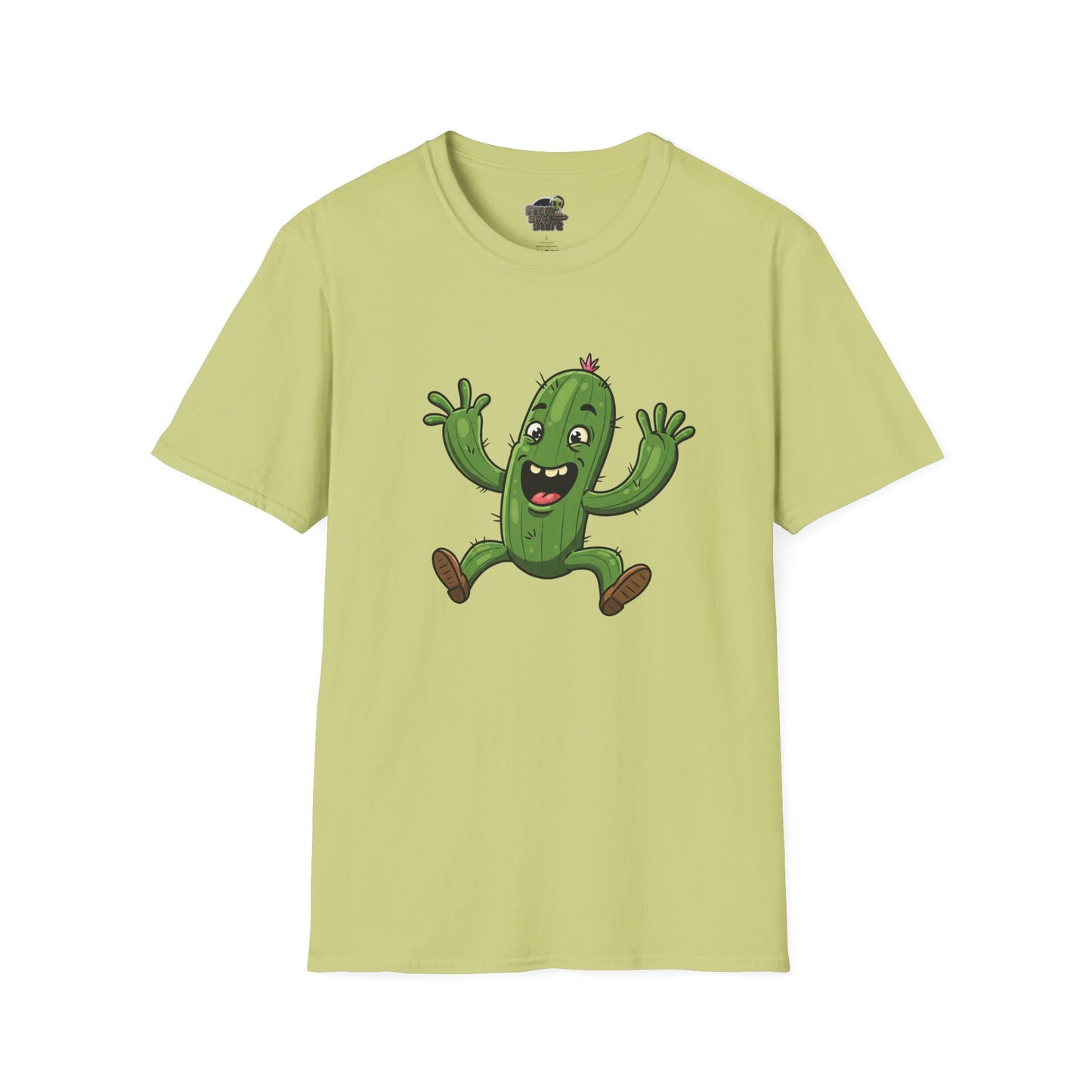 Happy Jumping Cactus T-Shirt: Dynamic & Joyful Organic Cotton Tee | Cactus Mania Pistachio