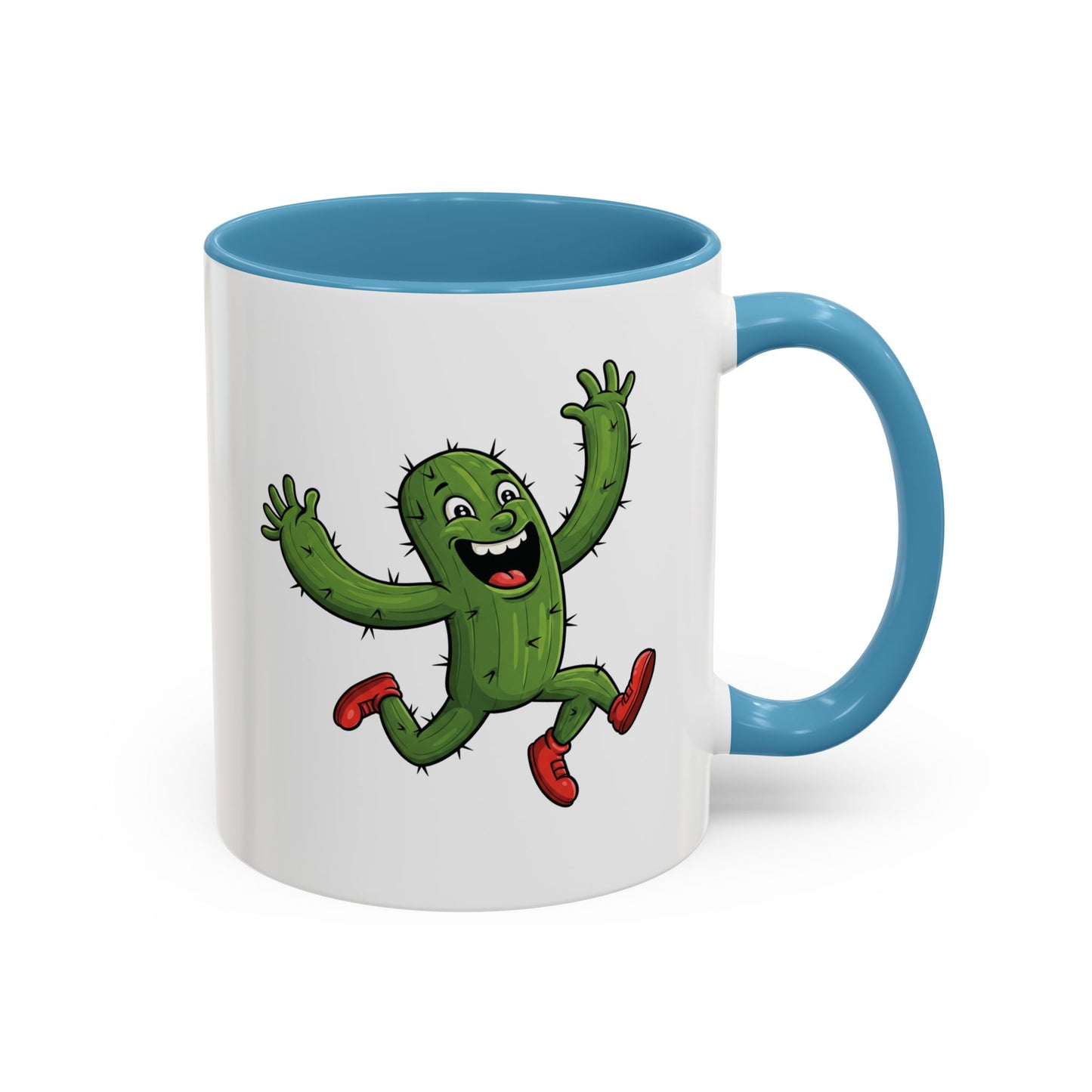 Cactus Mania Running Cactus Mug - Fun & Eco-Friendly Ceramic Coffee Cup 11oz Light Blue
