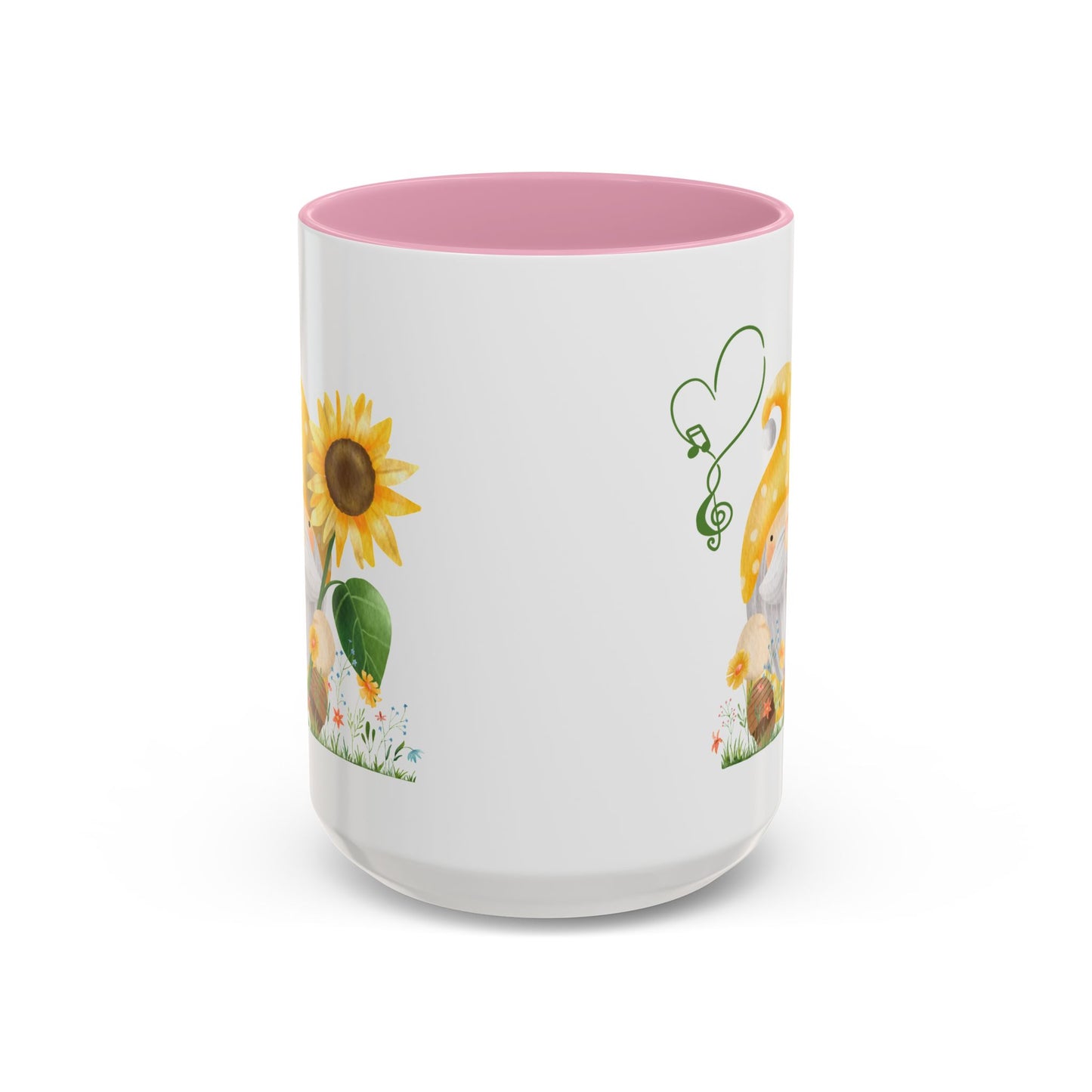 Mystical Gnome & Sunny Sunflower Mug - Your Garden's Secret Charm | Ceramic Coffee & Tea Cup (11oz/15oz) 15oz Pink