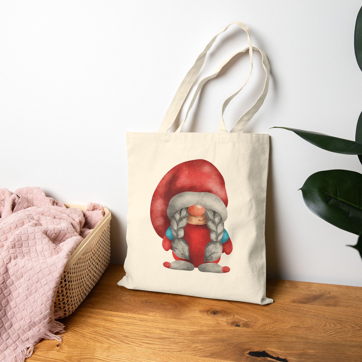 Whimsical Red Braided Gnome Tote Bag: Carry Your Melodies & Magic (Natural & Black Canvas)