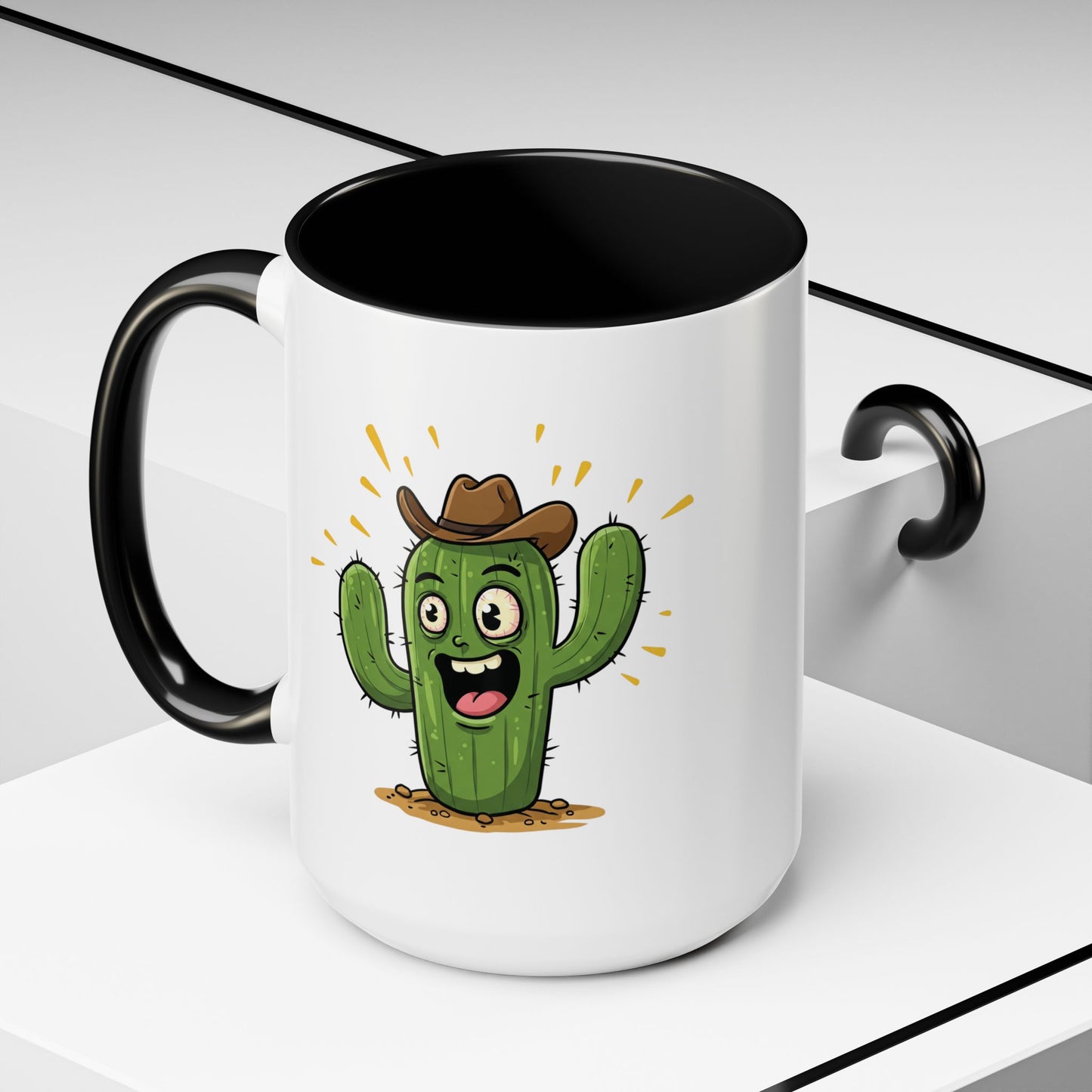 Cactus Mania Cowboy Cactus Mug - Fun & Durable Ceramic Cup for Cactus Lovers 15oz Black