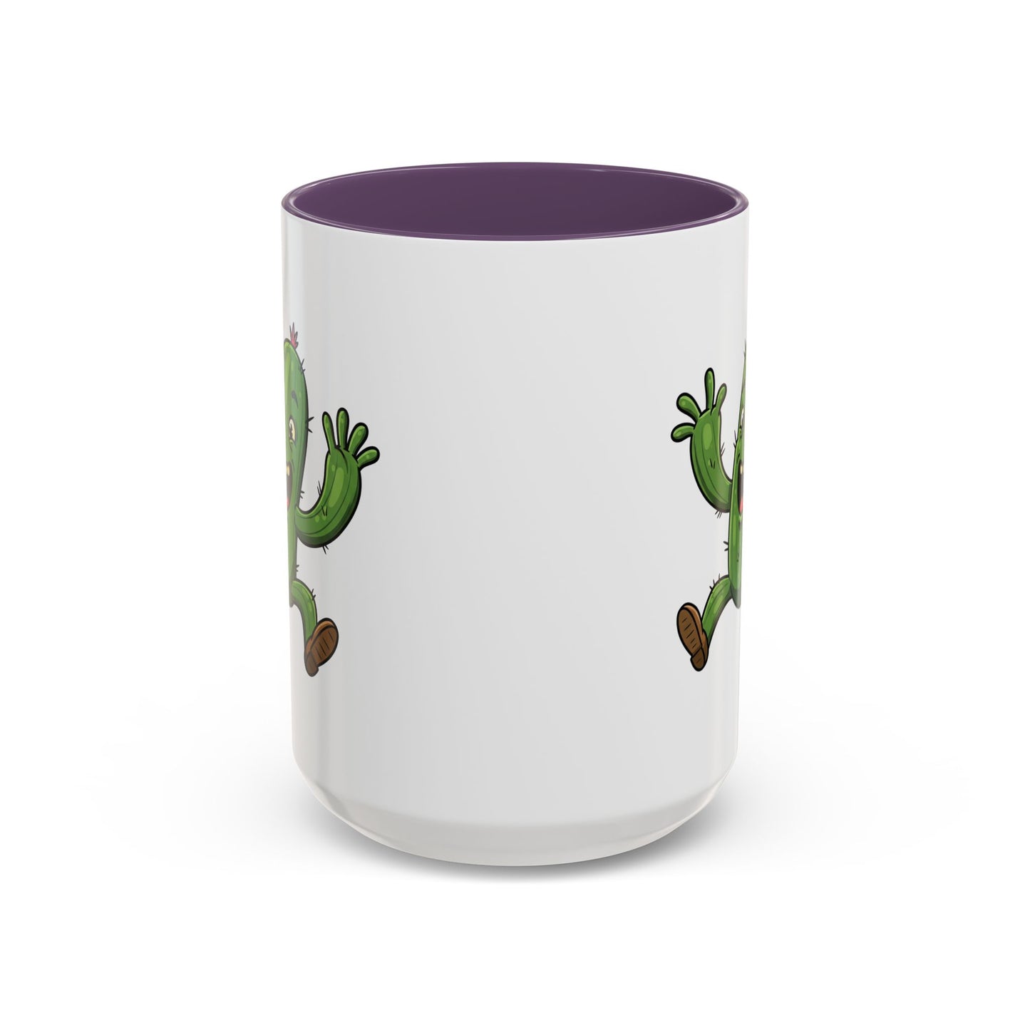 Cactus Mania Happy Jumping Cactus Mug - Cheerful Ceramic Coffee Cup 15oz Purple