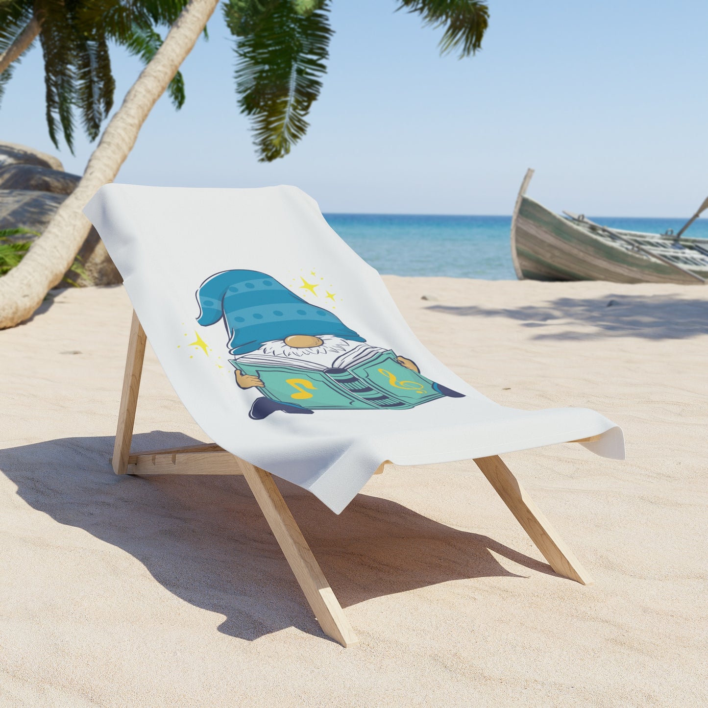 Dive into Stories: Light Blue Gnome with Book Beach Towel!