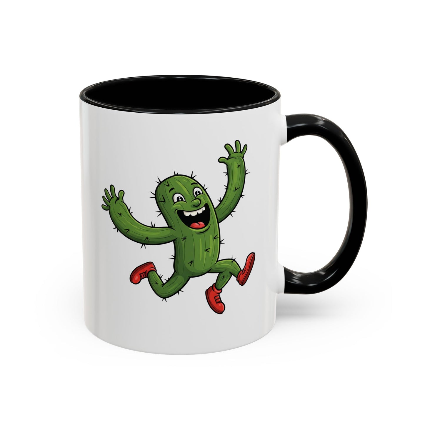 Cactus Mania Running Cactus Mug - Fun & Eco-Friendly Ceramic Coffee Cup 11oz Black