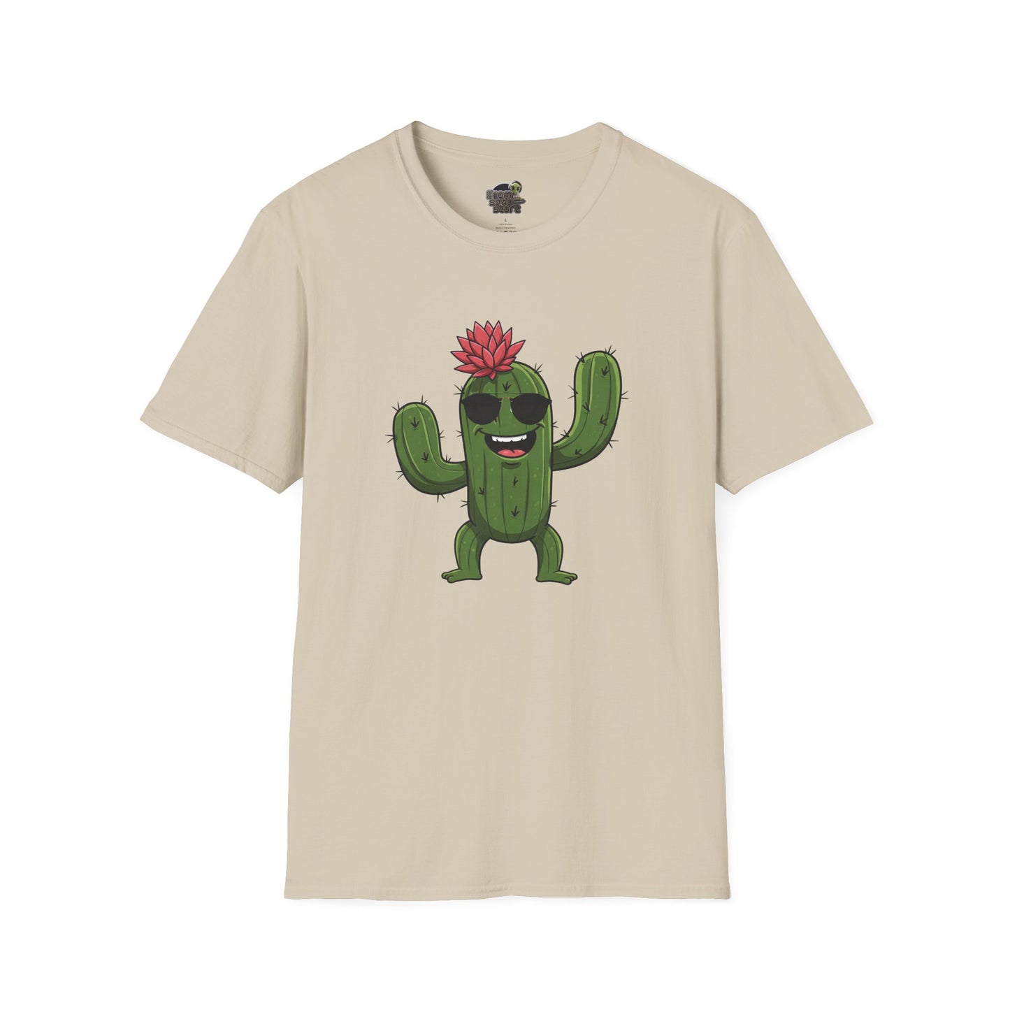 Cactus Mania T-Shirt: Fun Cactus with Sunglasses | Organic Cotton Tee for Nature Lovers Sand