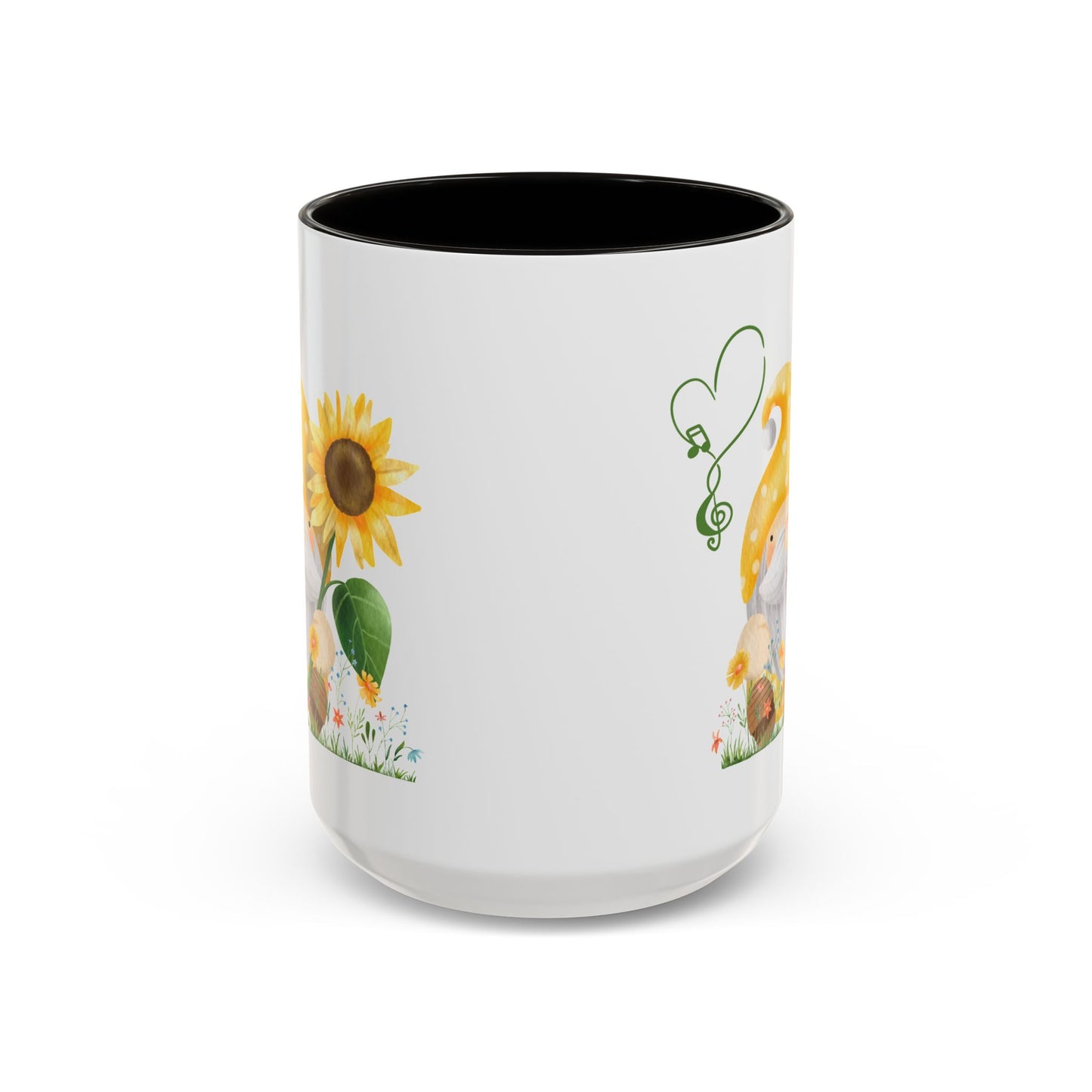 Mystical Gnome & Sunny Sunflower Mug - Your Garden's Secret Charm | Ceramic Coffee & Tea Cup (11oz/15oz) 15oz Black